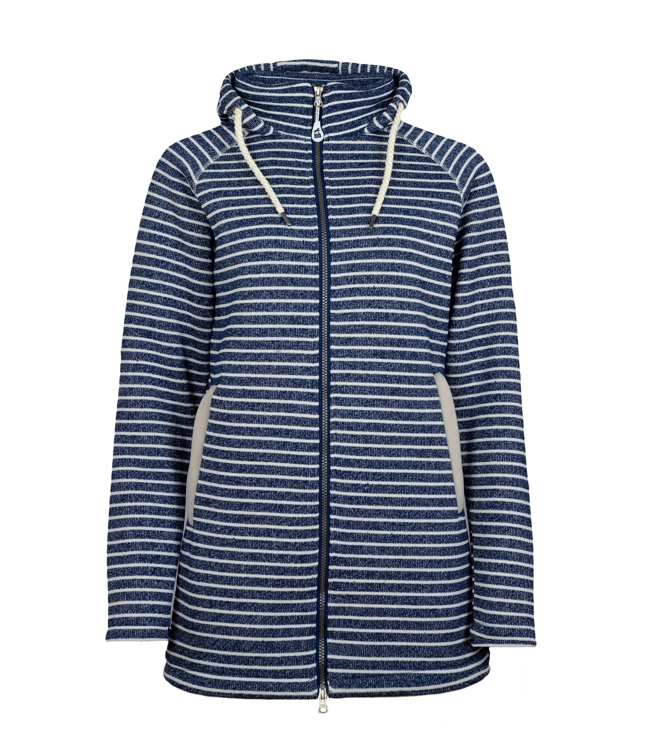 wärmend, und navy-melange Michael Heinen Strickfleecejacke weich kuschelig Damen