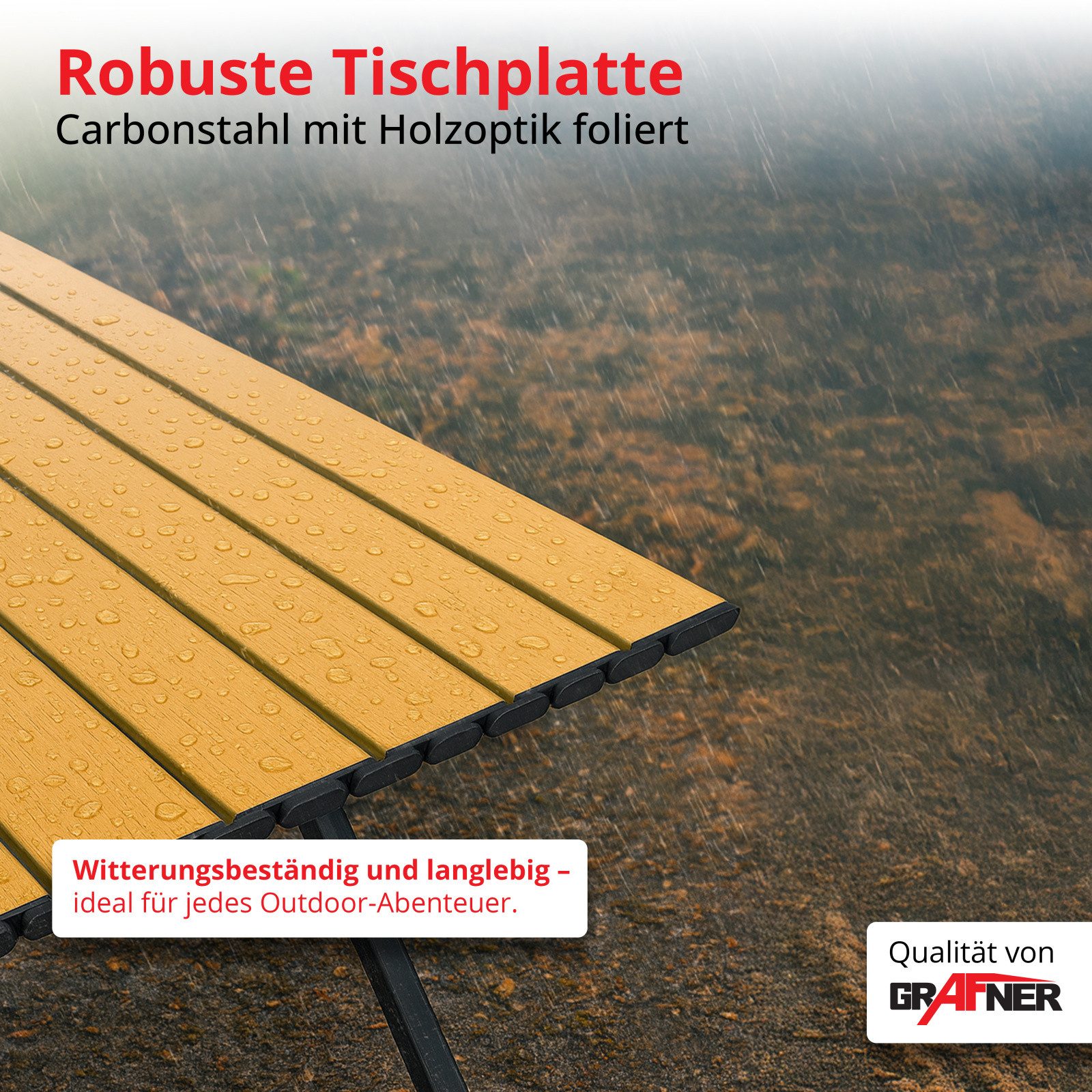 Grafner Campingtisch Rolltisch klappbar Holzoptik 118x58x43 cm inkl. Transporttasche (2-St), Robust, stabil, für bis zu 6 Personen – Bild 5 von 5