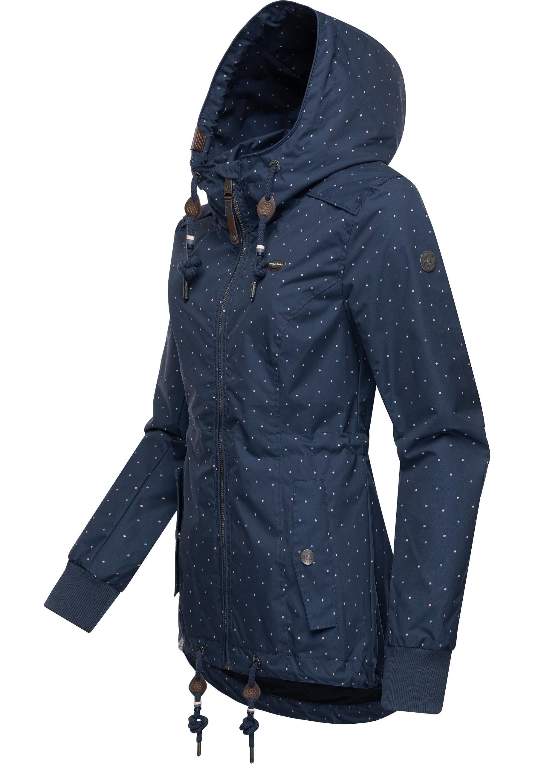 Dots Danka Übergangsjacke Ragwear Outdoorjacke indigo großer Kapuze mit stylische