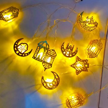Rutaqian LED-Lichterkette Ramadan Eid Festival 20 LEDs Star Moon Vorhang Lichterkette 3m, Mond Schloss Stern Palast Beleuchtung Camping Urlaub Dekoration