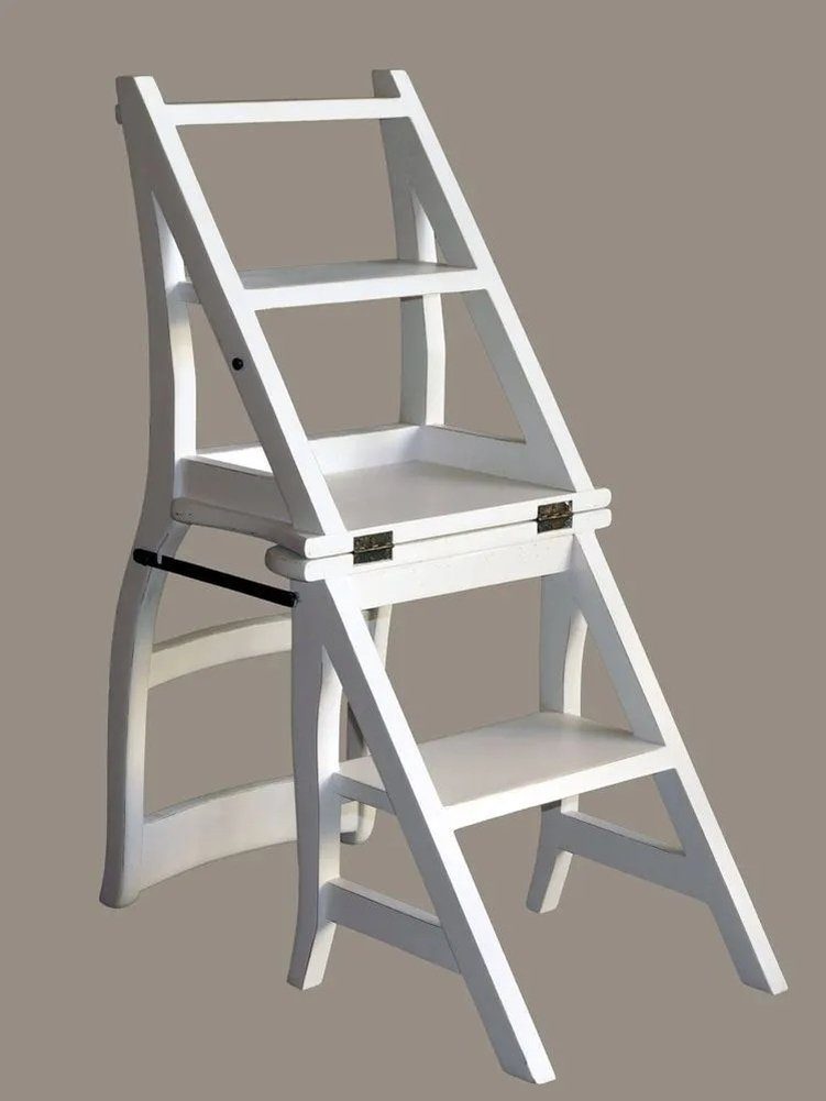 moebelfaktor Esszimmerstuhl Leiterstuhl Mahagoni (1 Stuhl weiß einem in und St), Trittleiter lackiert