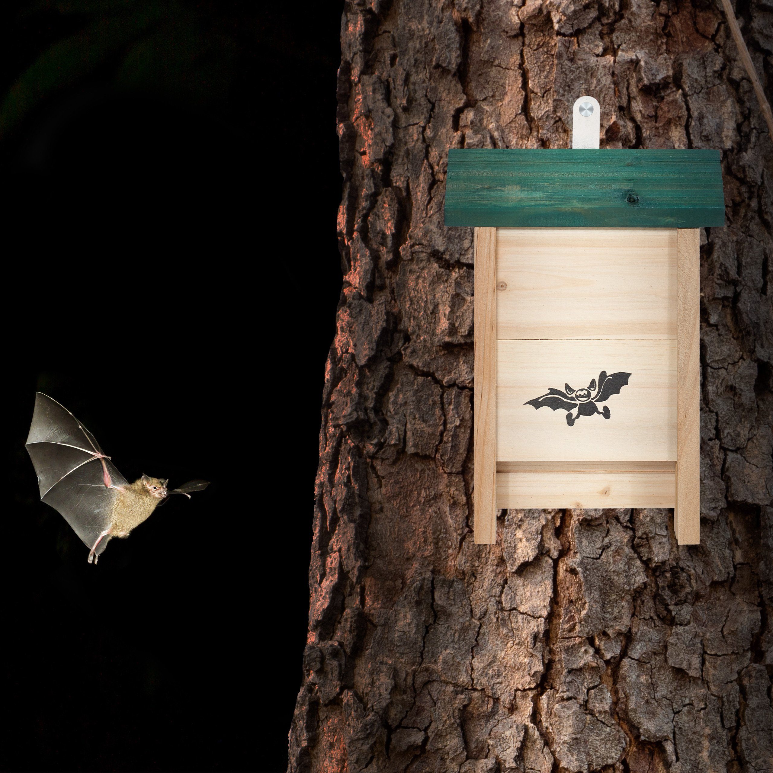 relaxdays Vogelhaus Fledermauskasten mit grünem Dach günstig online kaufen