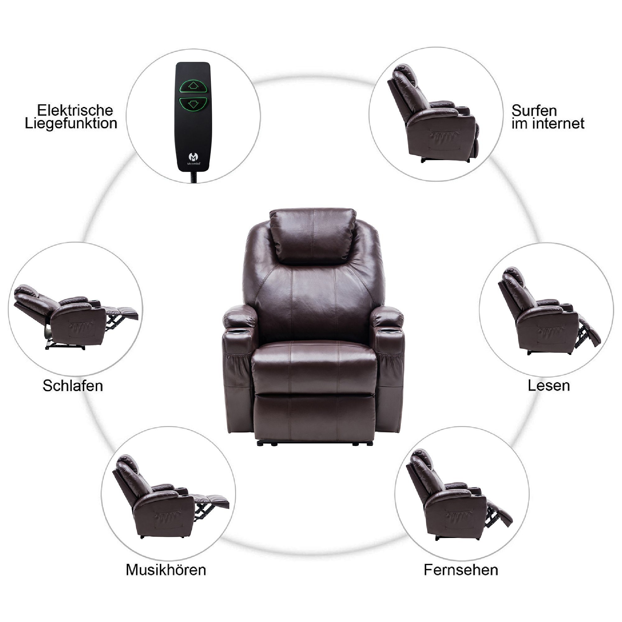 MCombo Relaxsessel MCombo Elektrisch Relaxsessel Massagesessel Fernsehsessel 7061 (M MCombo Elektrisch Relaxsessel Massagesessel), mit Relaxfunktion