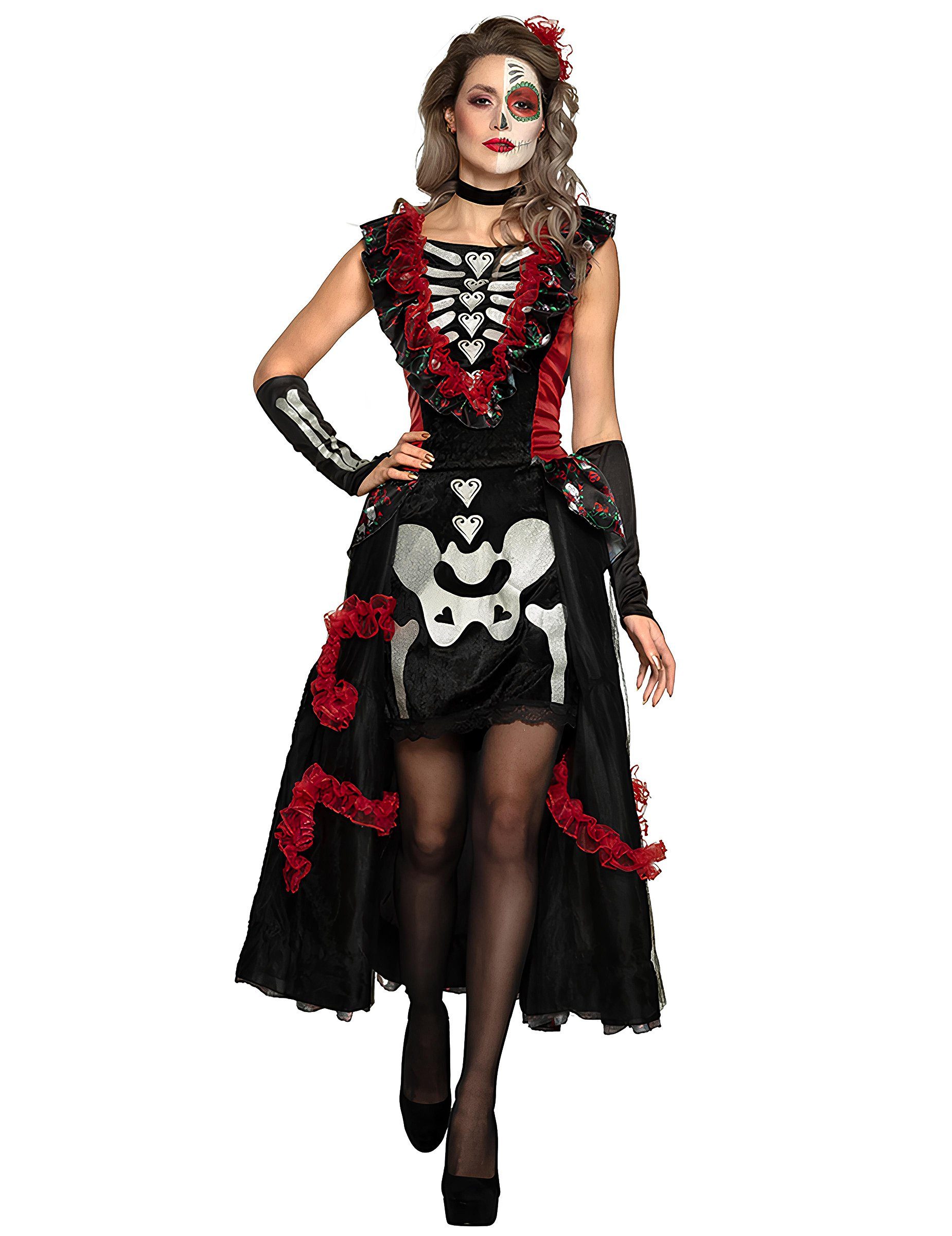 Boland Monster-Kostüm Día de los Muertos-Kostüm für Damen Halloweenkostüm schwarz-rot