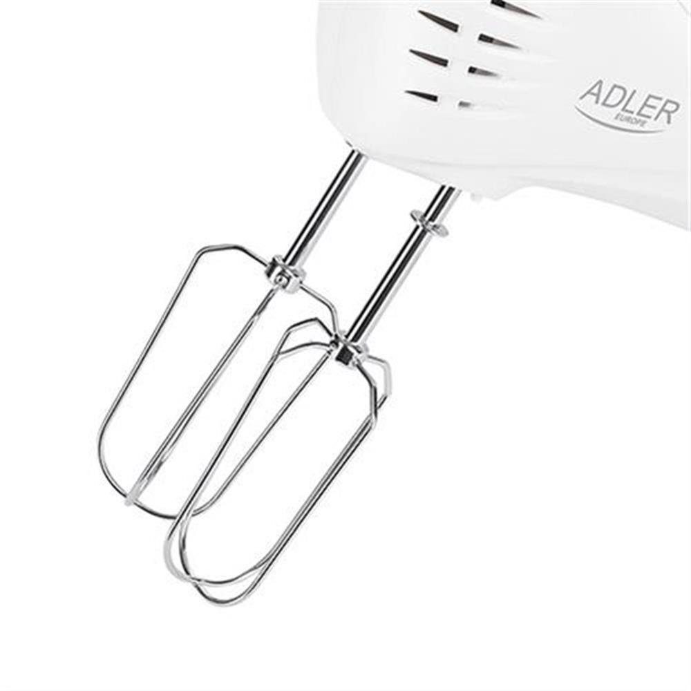 Adler Handmixer AD 4212, 300,00 W, mit Schneebesen und Knethaken, 5 Geschwindigkeiten, weiß, rot