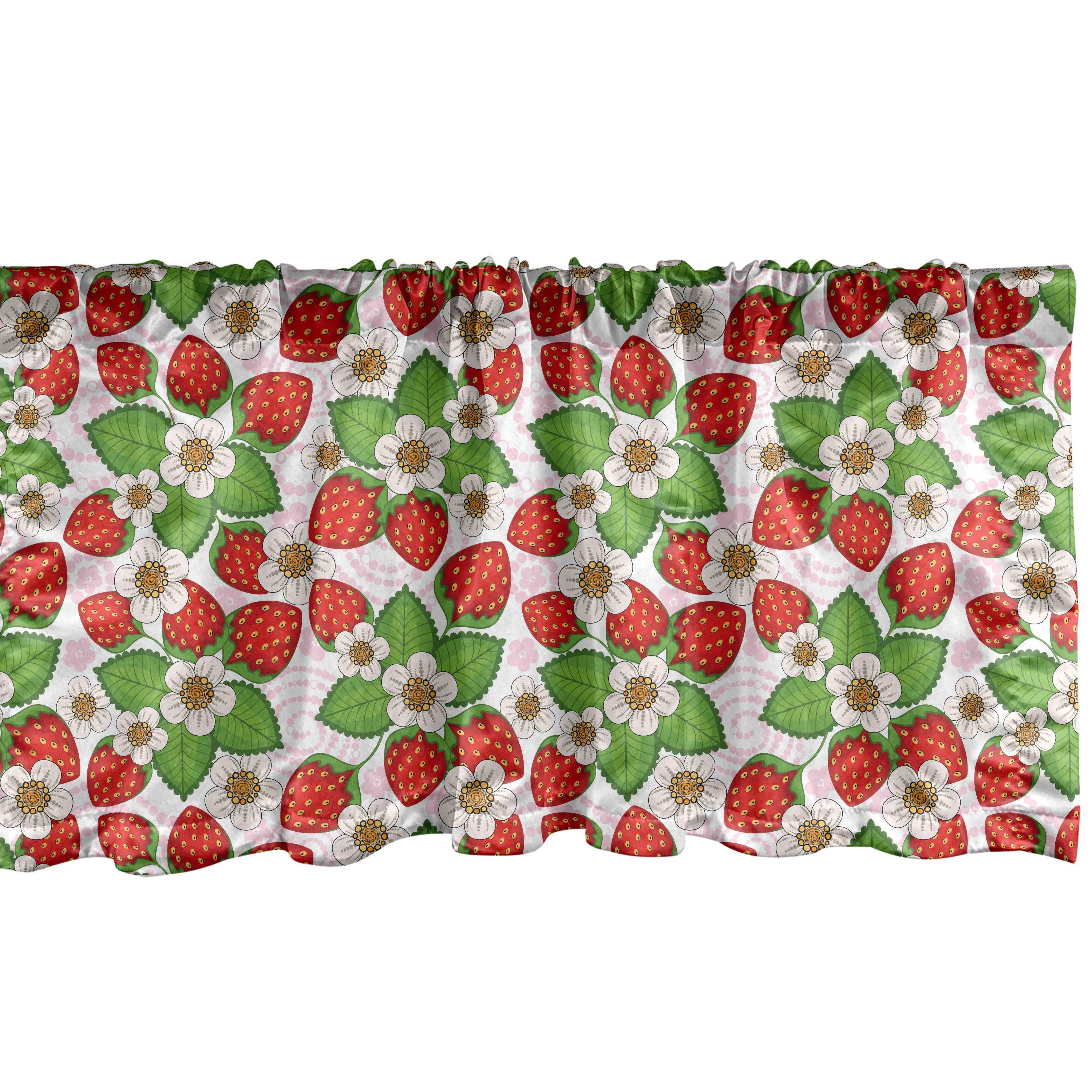 Scheibengardine Vorhang Volant für Küche Schlafzimmer Dekor mit Stangentasche, Abakuhaus, Microfaser, Frühling Floral Strawberry Szene