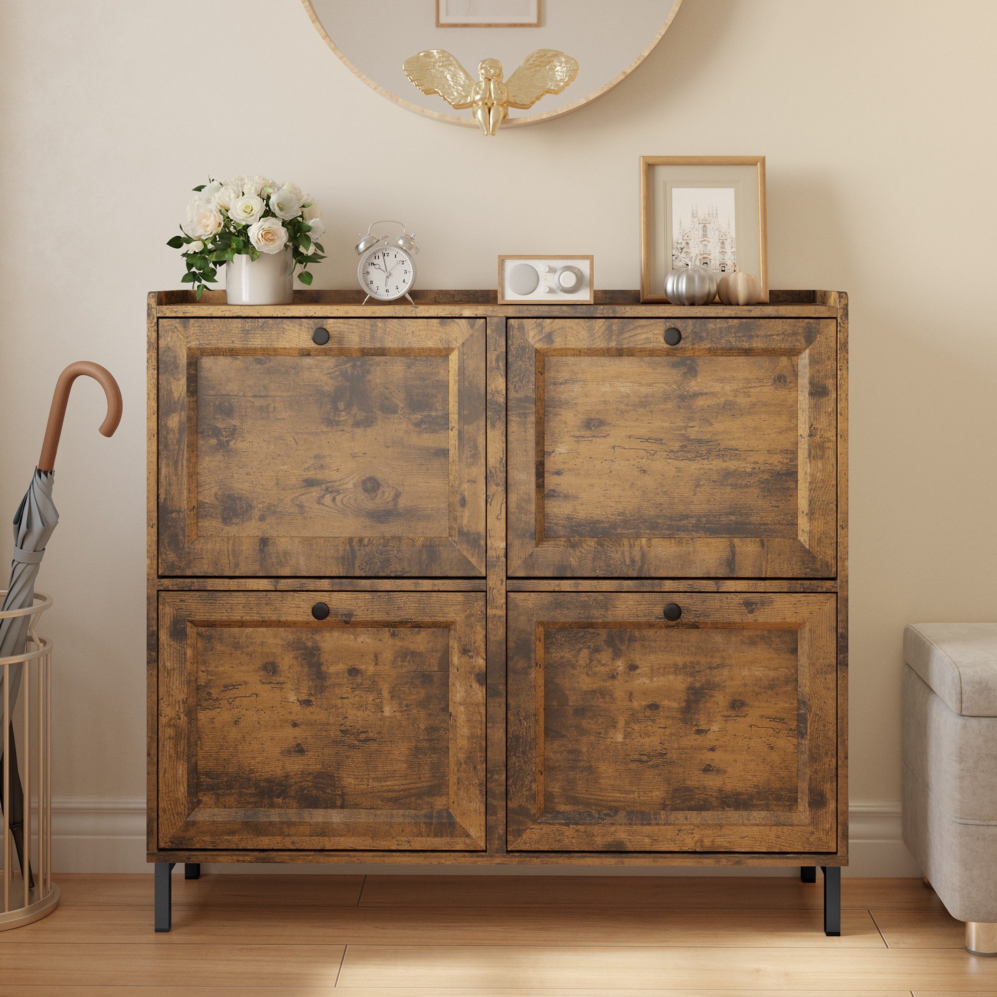 Bealife Schuhschrank mit 4 Klappen und eingezäunter Decke, Kapazität 16 Paa günstig online kaufen