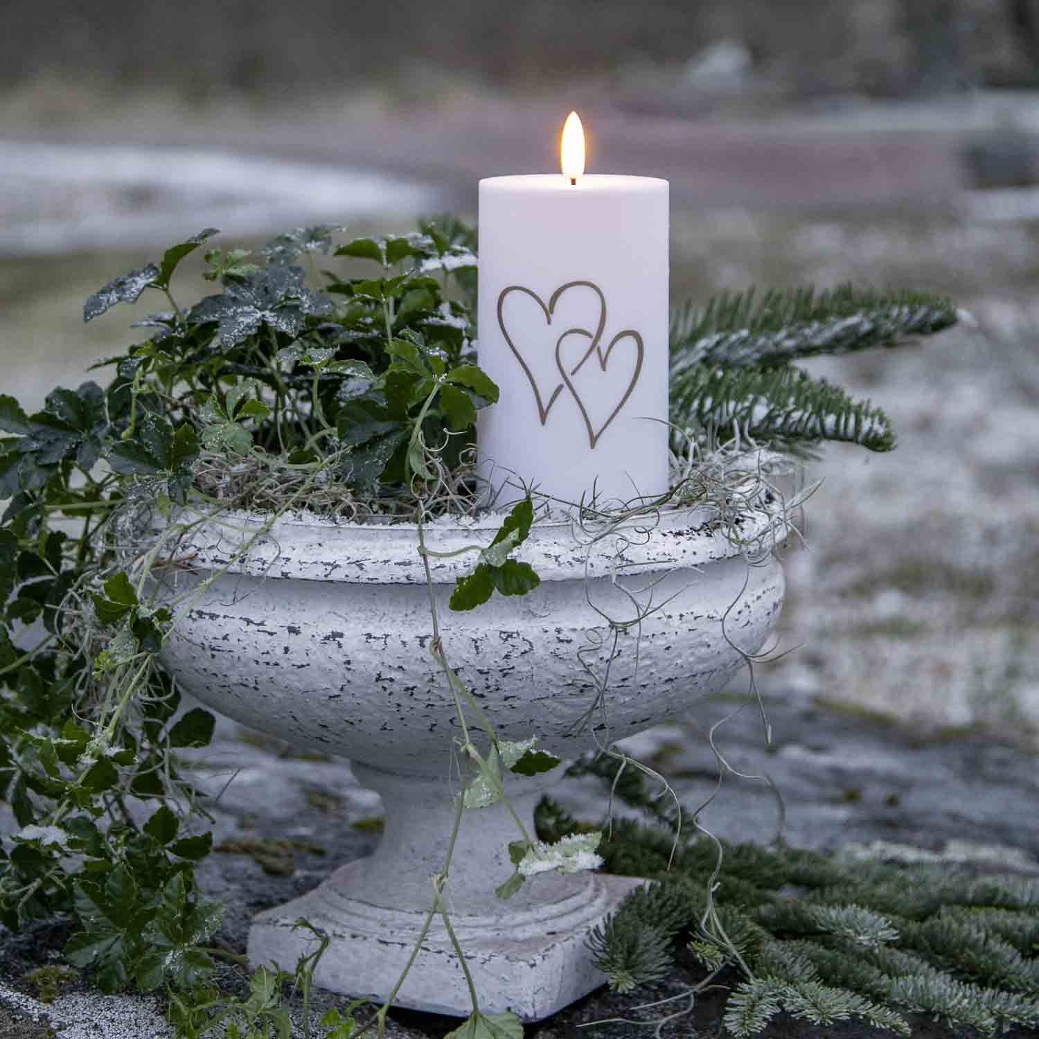 STAR TRADING LED-Kerze Flamme Heart (1-tlg), Grabkerze Kunststoff goldene Herzen Timer Sensor