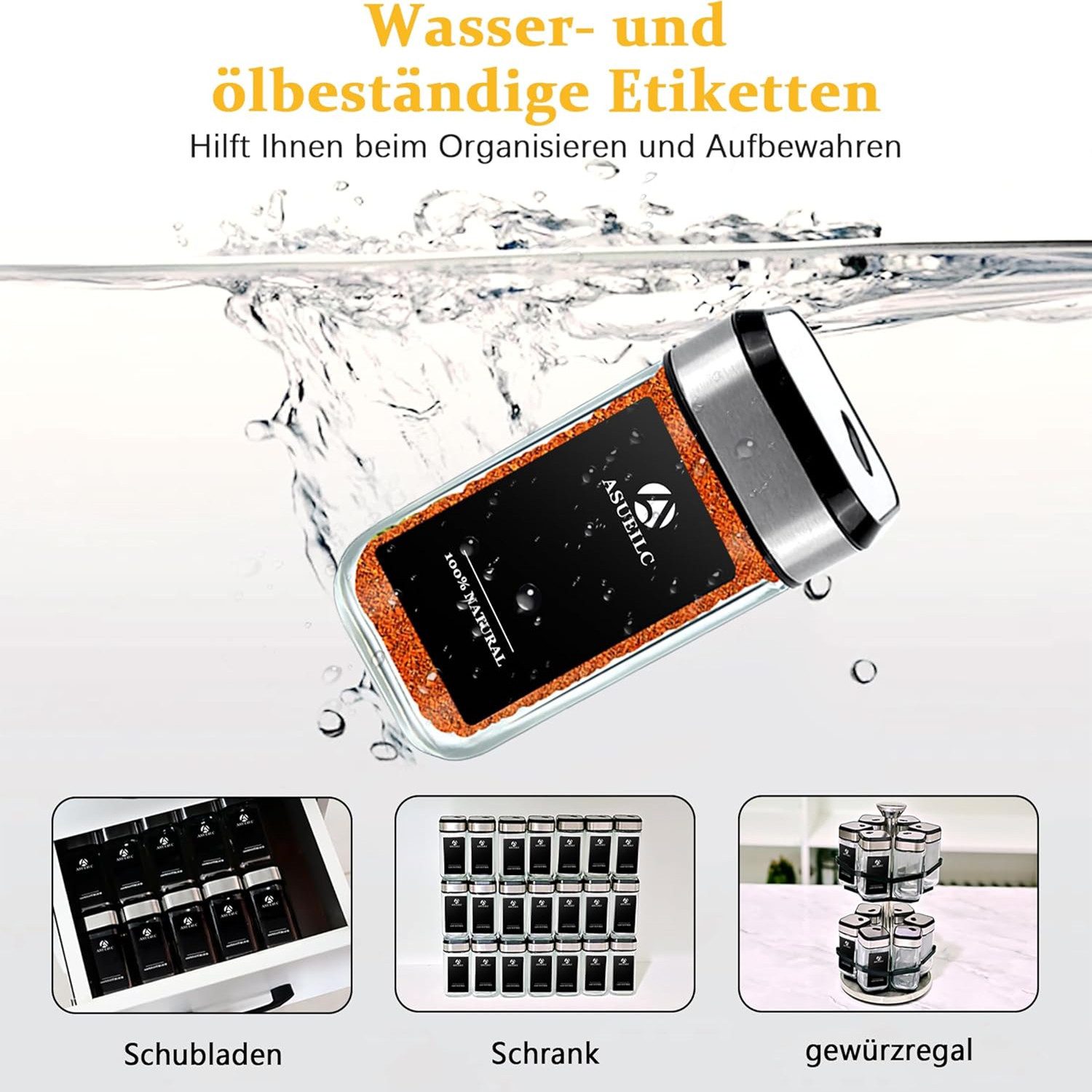 KingLux Gewürzbehälter 35Stk.Glas Gewürzdosen 120ml,Gewürzgläser Eckig mit Gewürzetiketten, (35-tlg) – Bild 4 von 5