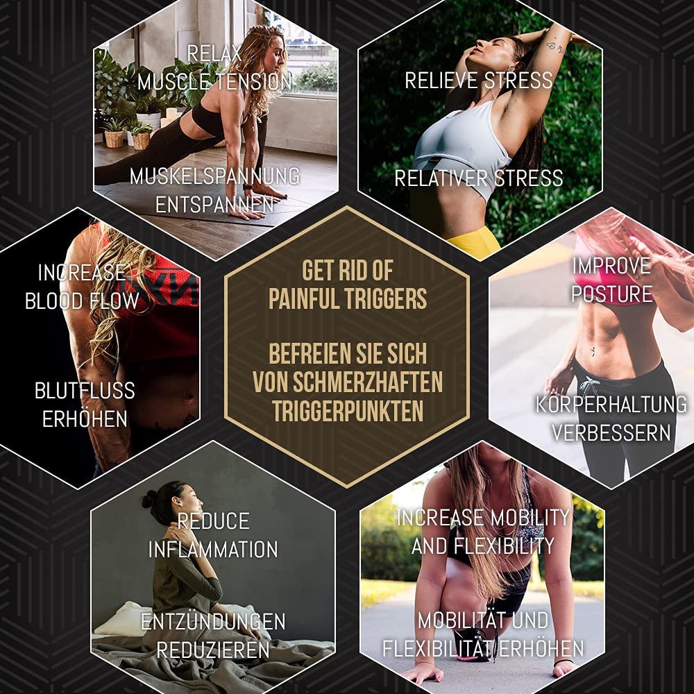 BOZEERA Massageball Igelball 3x Set Rücken, Beine, Füß - 1x Hart und 2x Medium, Stachelball Massage Rücken, Beine, Füß, Inkl. GRATIS Video, Booklet & Tasche – Massagebälle Set