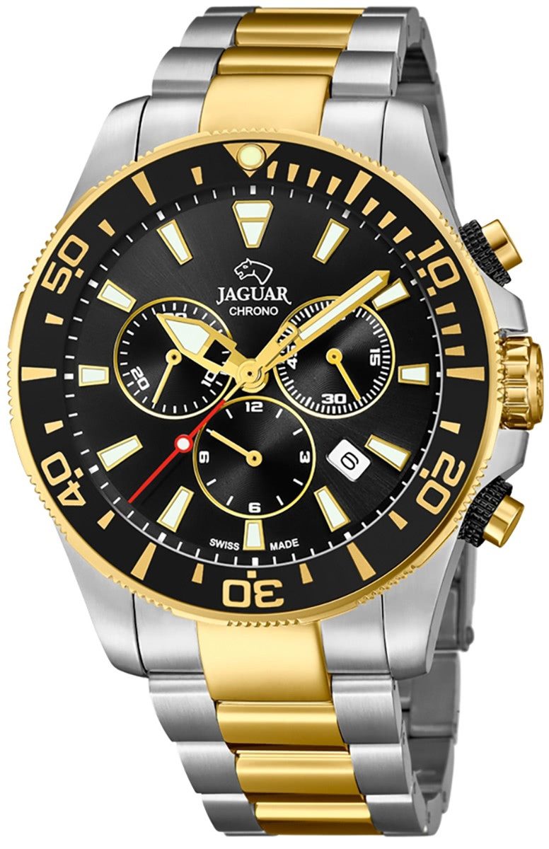 JAGUAR Quarzuhr Jaguar Herren Uhr J862/2 Edelstahl, (Chronograph), Herren Armbanduhr rund, Edelstahlarmband silber, gold, Sport