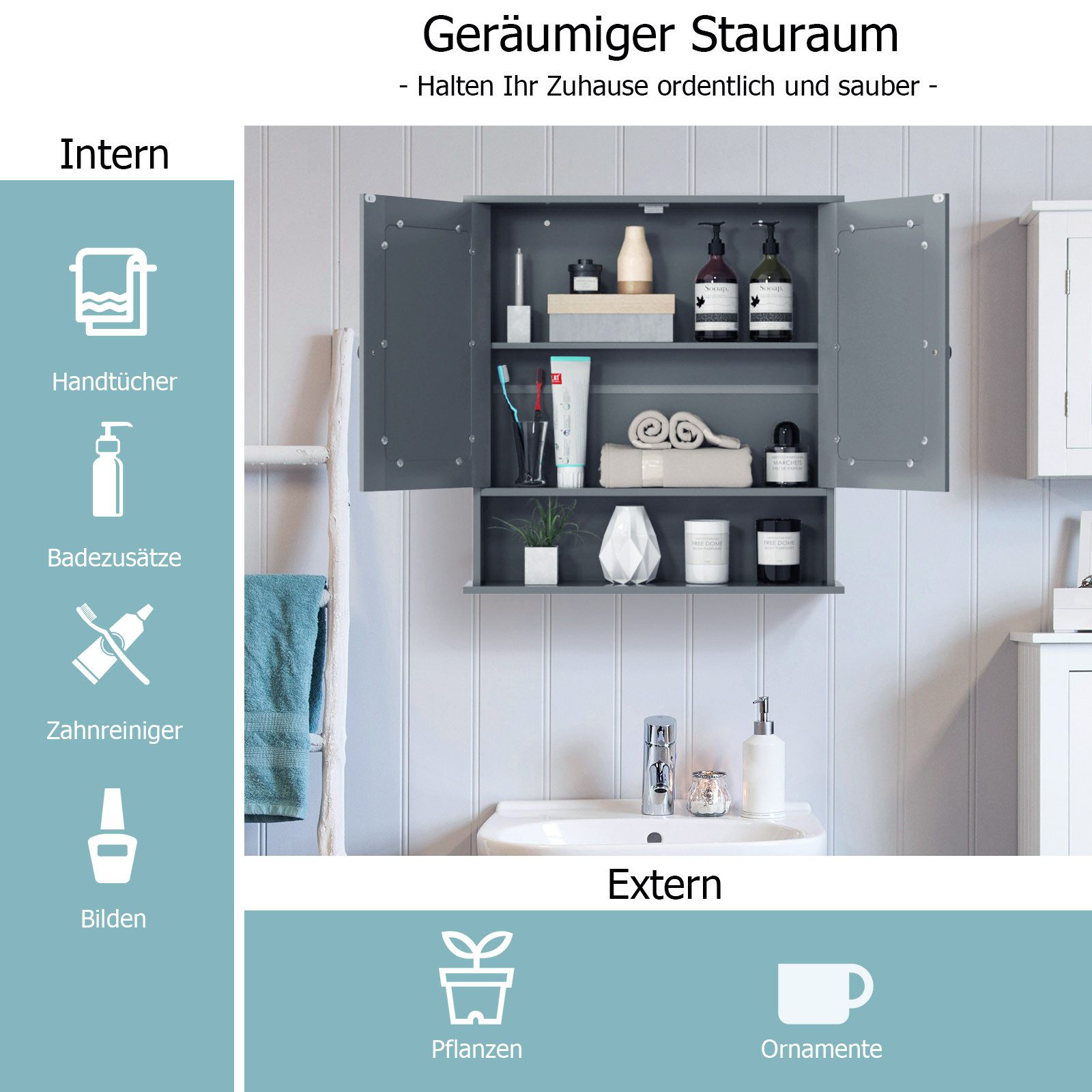 COSTWAY Spiegelschrank Badzimmerschrank mit höhenverstellbarer Ablage günstig online kaufen