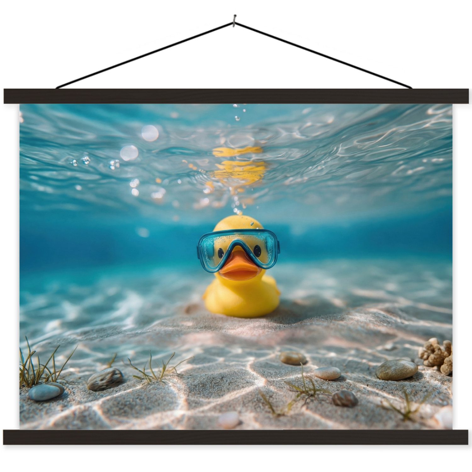 MuchoWow Poster Schwimmbrille - Ente - Wasser, (1 St), Bilderhalter, Bilderrahmen, Magnet Rahmen, Holz, 150x113 cm