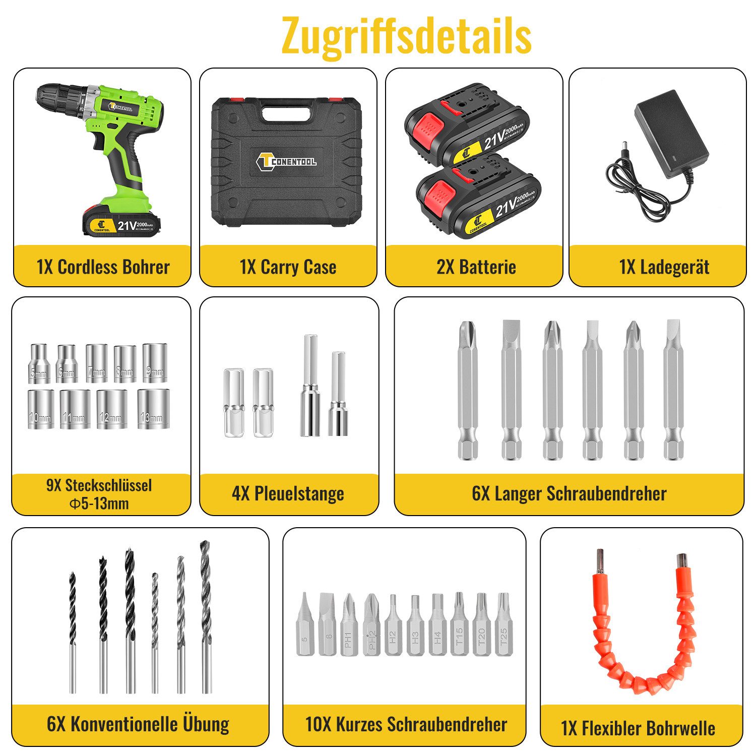 CONENTOOL Akku-Schraubendreher Akku-Schlagbohrschrauber 21 V, 1850,00 günstig online kaufen