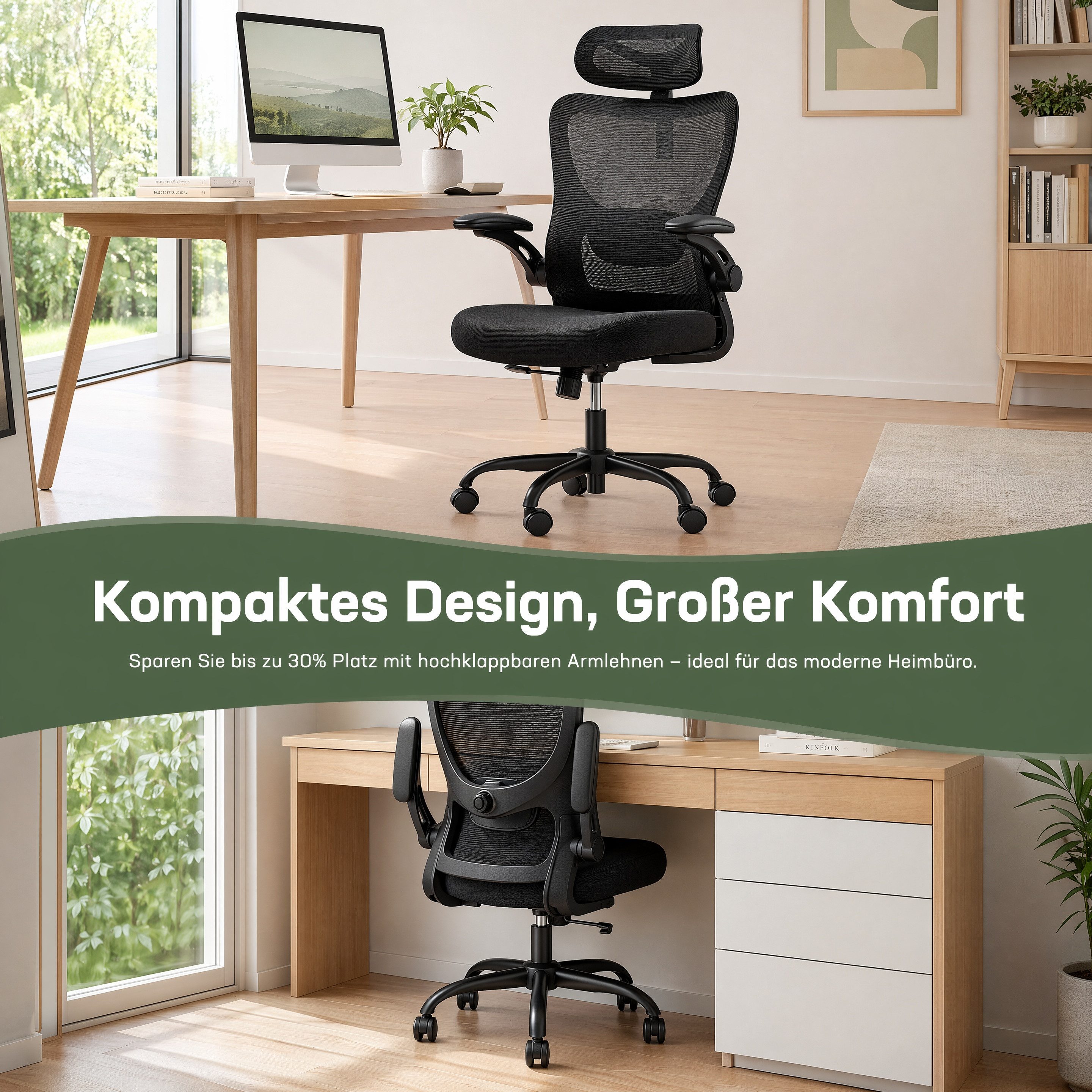 Marsail Bürostuhl Ergonomischer – Schreibtischstuhl Mesh mit 3D-verstellbaren Armlehnen (Dynamischer Lendenstütze, Wippfunktion), TÜV-geprüft, bis 136 kg – Ideal für Homeoffice & Gaming