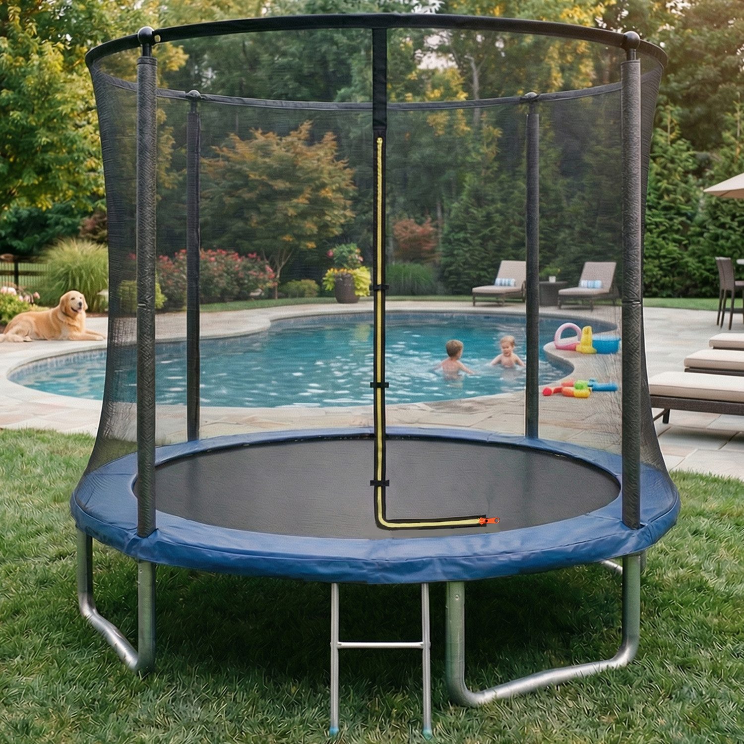 GUNJI Gartentrampolin 183/228/305 cm Garten-Kindertrampolin, max. Belastbarkeit 150KG, Ø 222 cm, (183 cm, (183/ 228/305/366/427 cm, Outdoor-Gartentrampolin mit Sicherheitsnetz, doppelter Schutz mit Schutzmatte)-ostern geschenke)