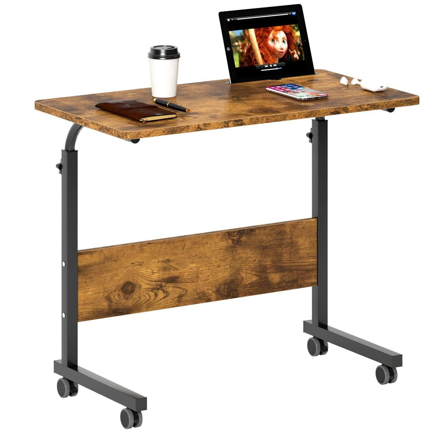LuxusKollektion Laptoptisch Computertisch höhenverstellbar 80x40cm Vintage Rollen (1-St)