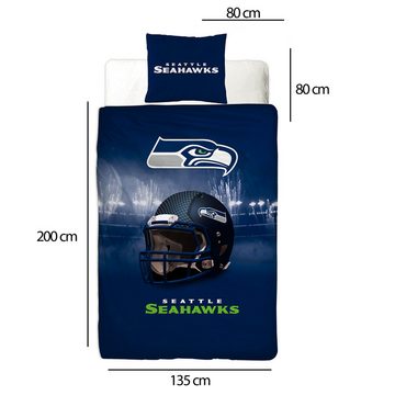 Wendebettwäsche NFL American Football Bettwäsche Seattle Seahawks Linon / Renforcé, BERONAGE, 100% Baumwolle, 2 teilig, 135x200 + 80x80 cm