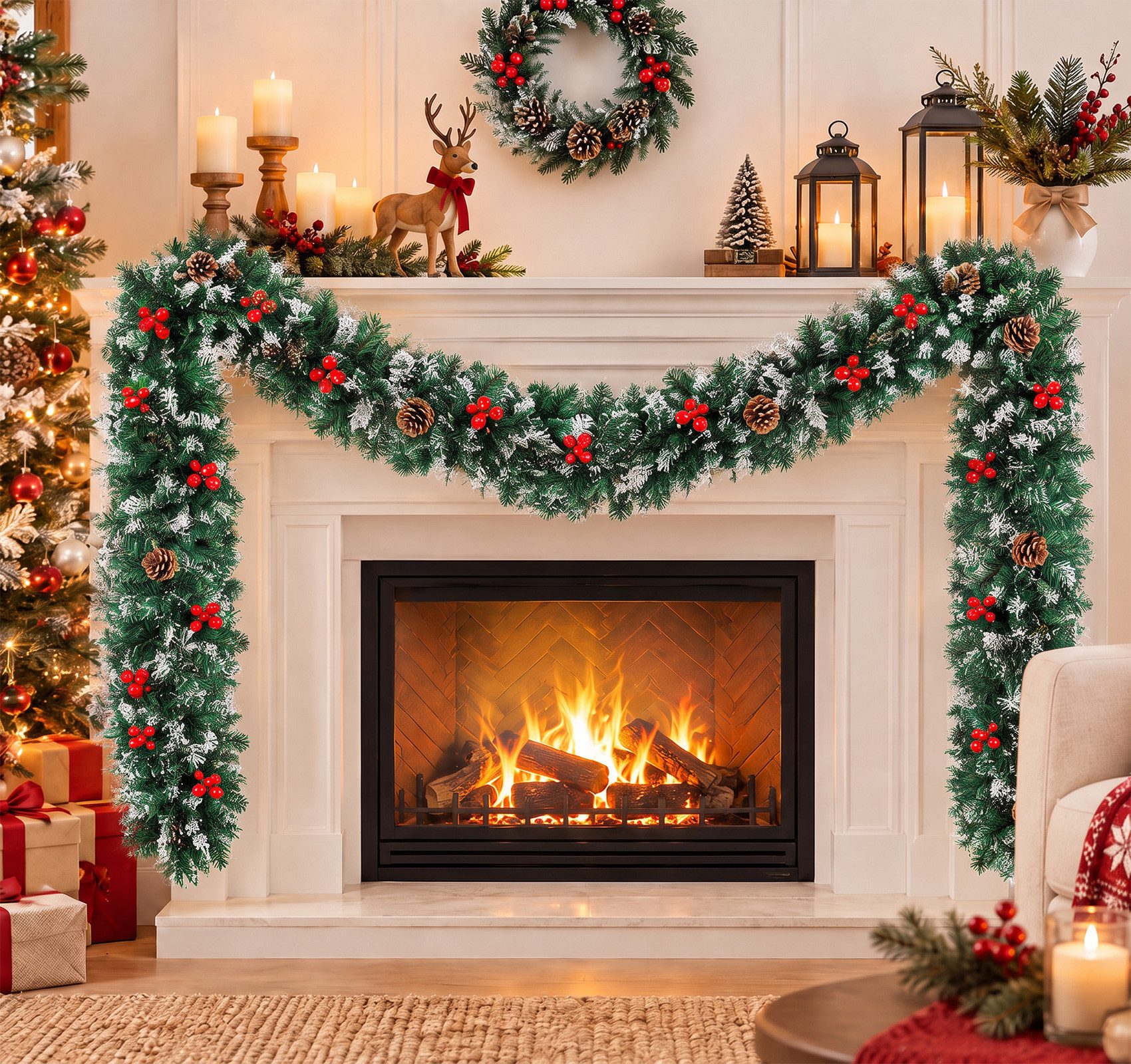 Kunstgirlande Weihnachtsgirlande 2.7M, mit Tannenzapfen und Rote Beere, ElitVita, Tannengirlande für Treppen Kamin Haustür Outdoor Weihnachten Deko – Bild 4 von 5