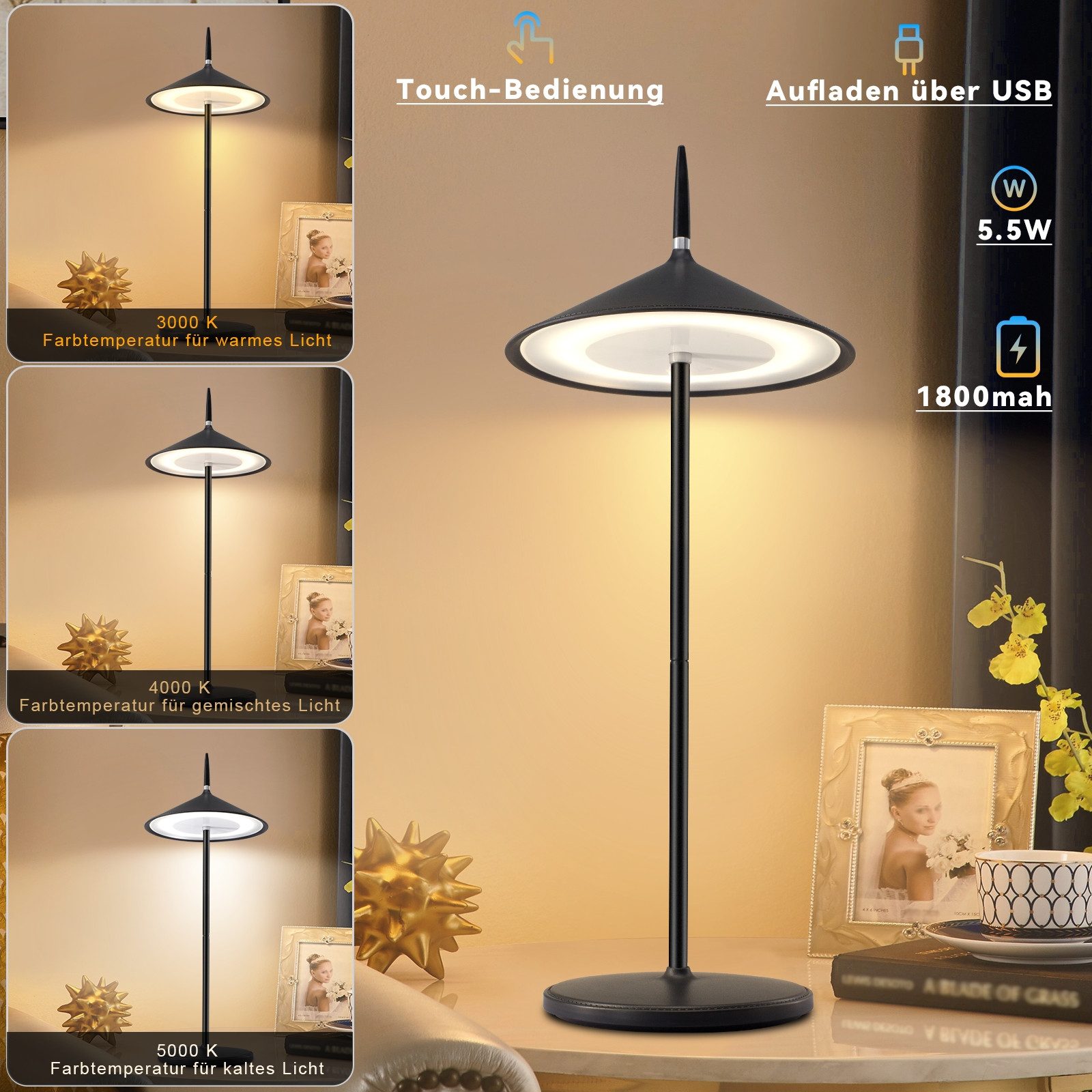 Nettlife Nachttischlampe Kabellos Touch Led Tischleuchte günstig online kaufen