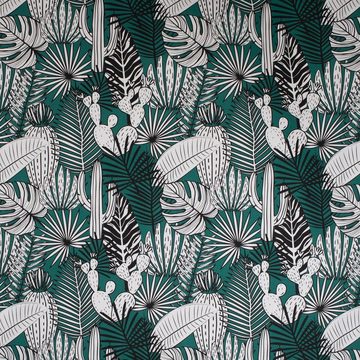 Vorhang SCHÖNER LEBEN. Vorhang Kaktus Palmen Blätter grün weiß schwarz 245cm, SCHÖNER LEBEN., Smokband (1 St), blickdicht, Baumwolle, handmade, made in Germany, vorgewaschen