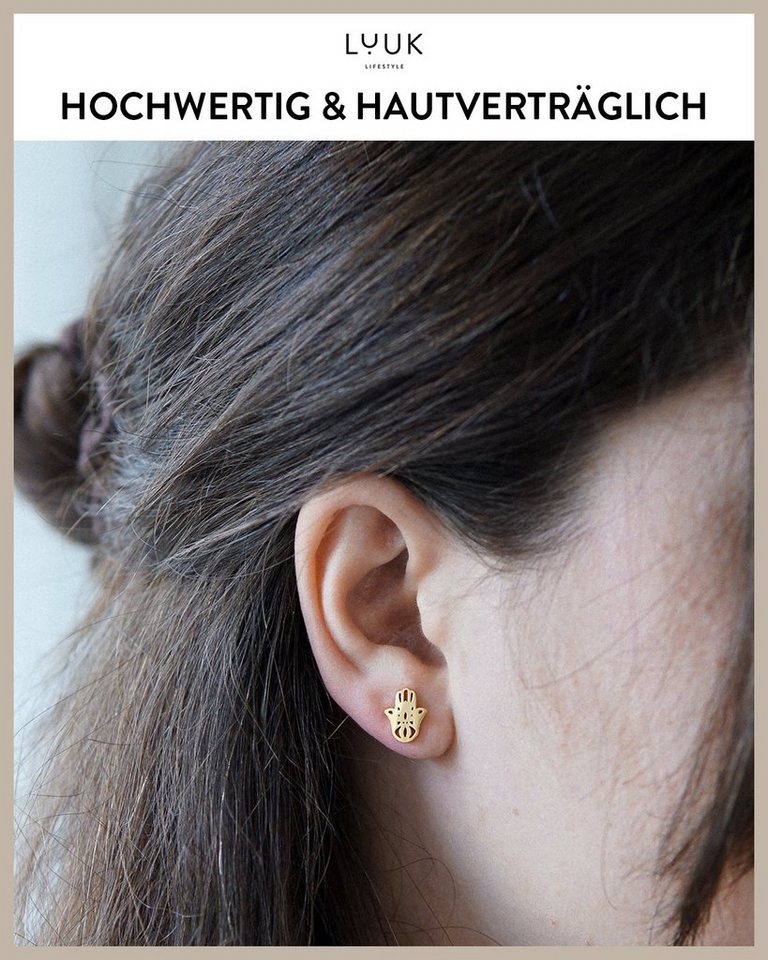 LUUK LIFESTYLE Paar Ohrstecker Hamsa Hand, inklusive schöner Schmuckbox