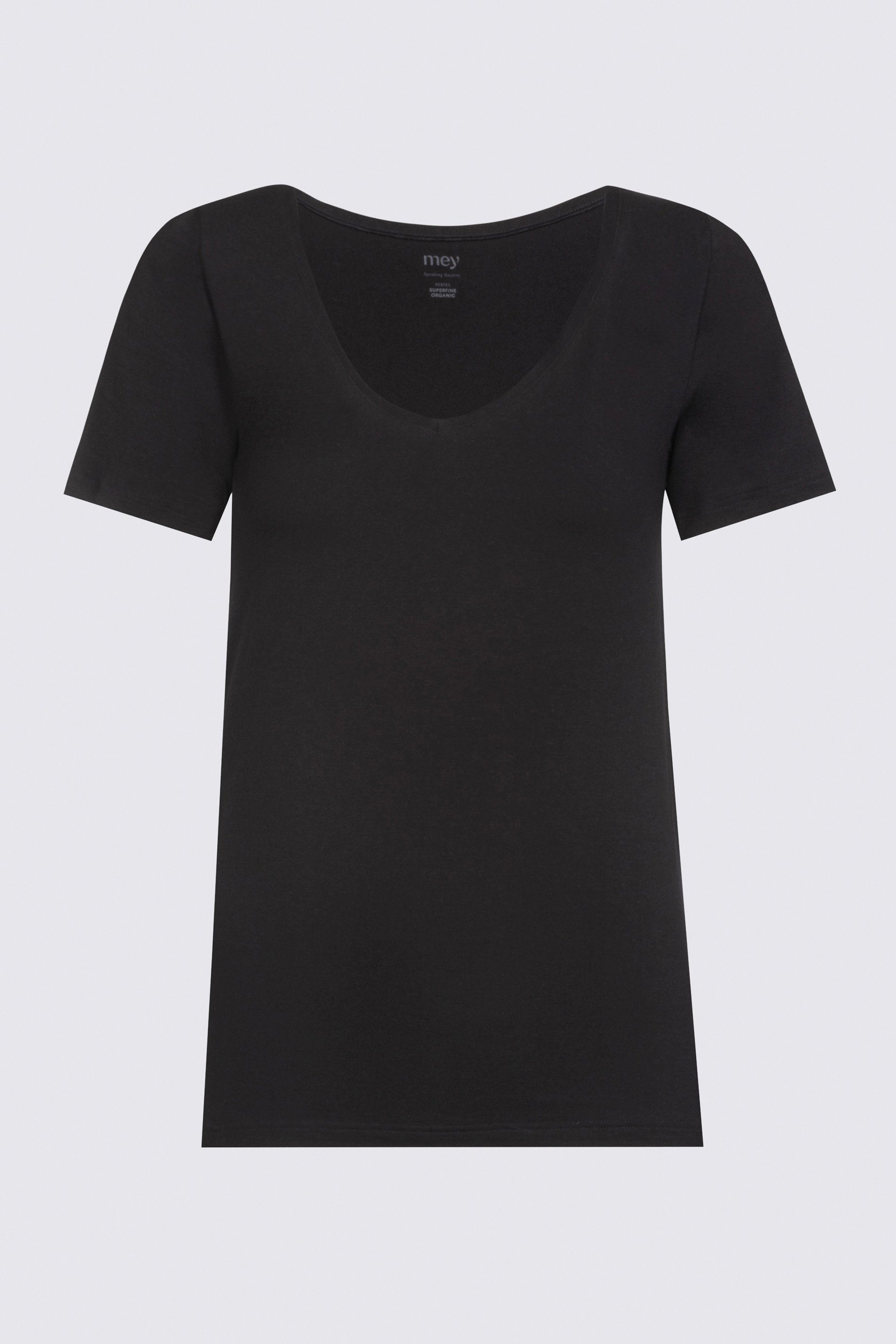 Superfine Mey (1-tlg) Uni Schwarz V-Shirt Organic Serie