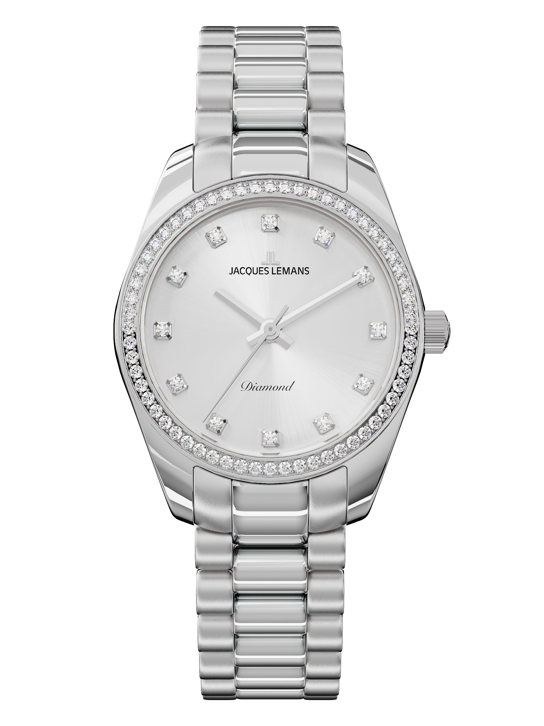 Jacques Lemans Quarzuhr Derby Diamond D-11A, Armbanduhr, Damenuhr, Edelstahlarmband, Lab Grown