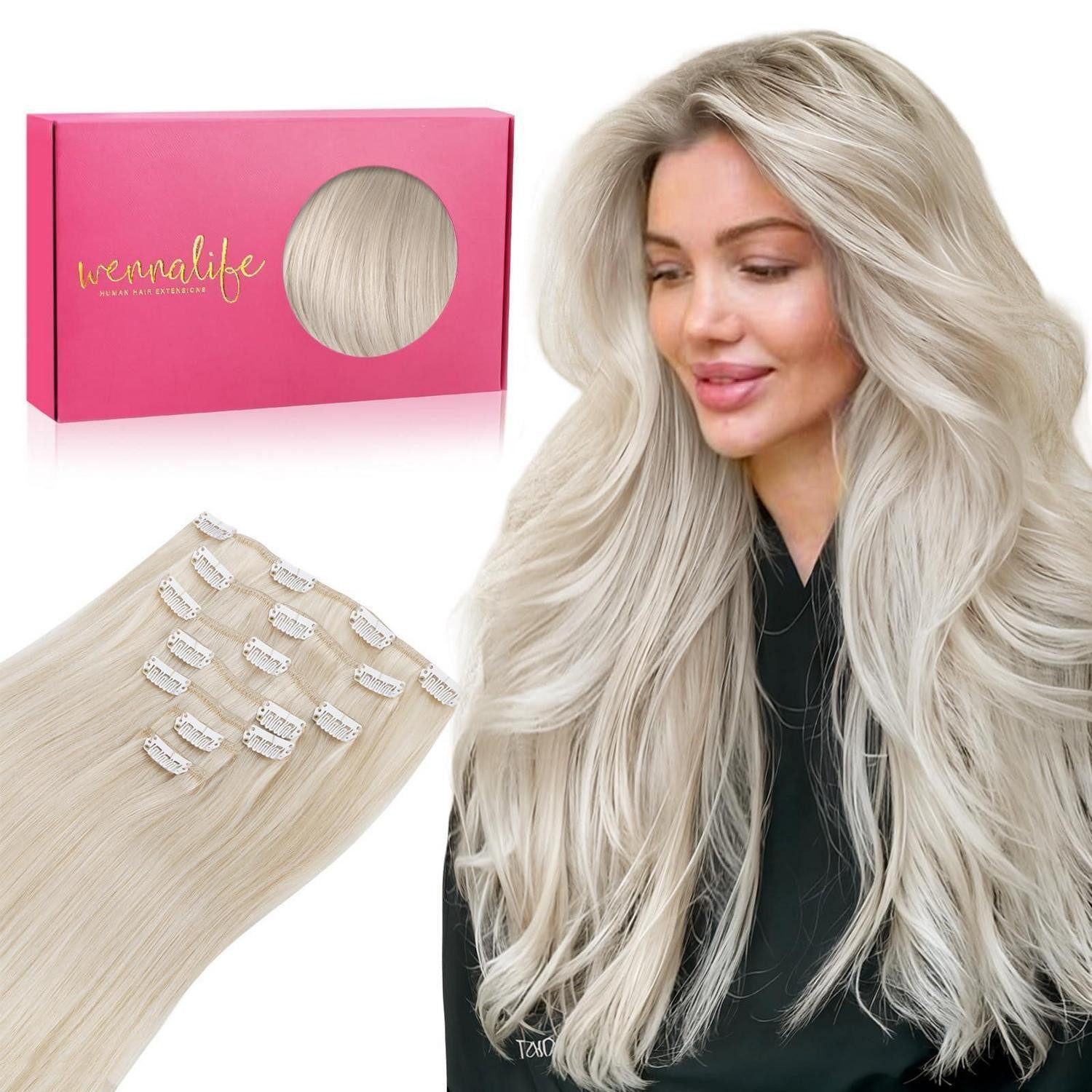 LuxusKollektion Echthaar-Extension Clip in Haarverlängerung Platinblond