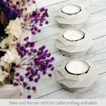 Kreative Feder Teelichthalter Handgegossene Design Teelichthalter aus Beton weiß im 3er Set (Set, 3er-Set), jedes Einzelstück ein Unikat