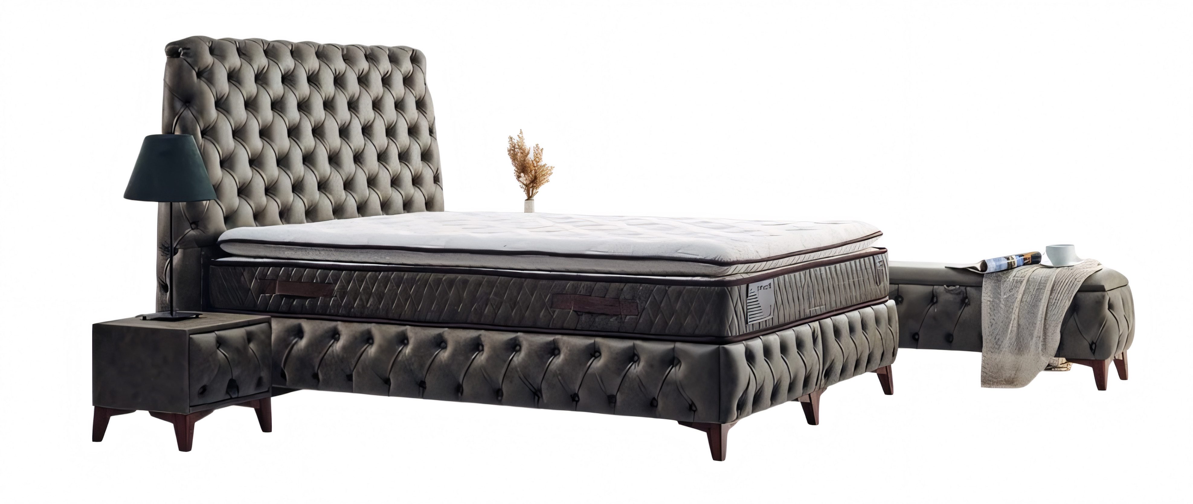 JVmoebel Schlafzimmer-Set JVMoebel Bett im Capitonné-Design mit praktischem Nachttisch, Holz