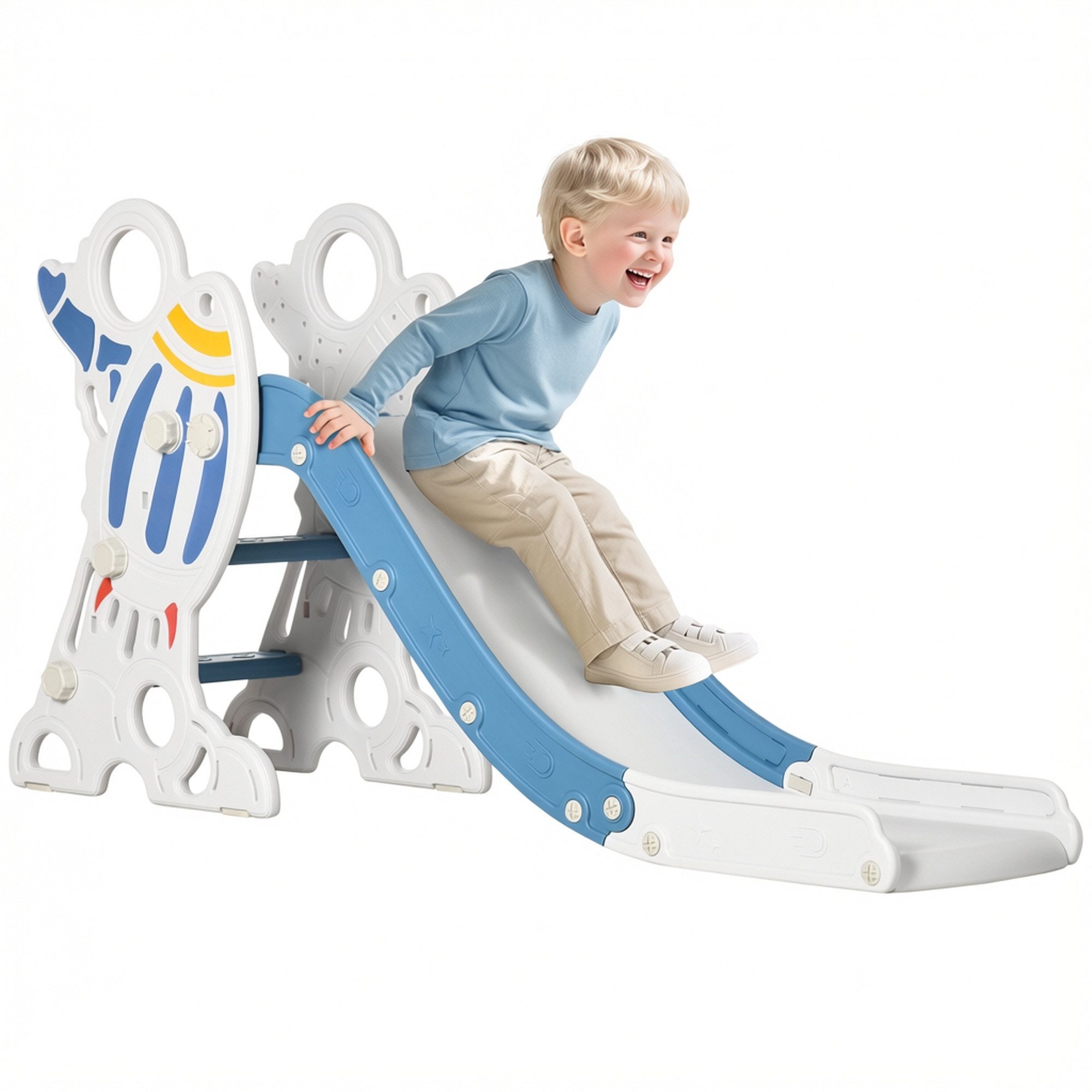 AIYAPLAY Rutscher Kinder Rutsche mit Raketen-Design, Leiter, Rutsche, (Gartenrutsche mit Raketen-Design, 1-tlg., Kinder Rutsche), mit Leiter, Rutsche, Griffen, für Indoor, Outdoor, Blau
