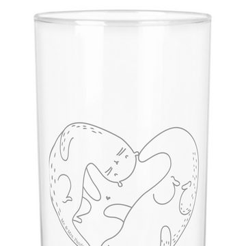Mr. & Mrs. Panda Glas 400 ml Otter Herz - Transparent - Geschenk, Wasserglas, Liebe, Trinkg, Premium Glas, Magische Gravur