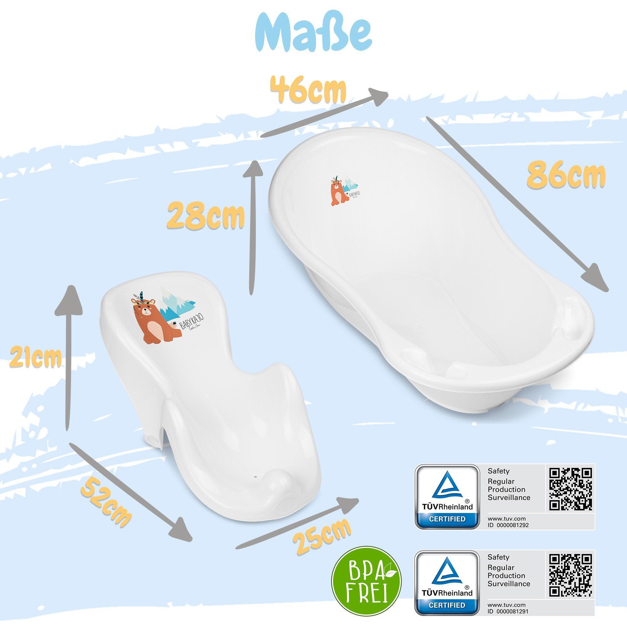 Babykajo Babybadewanne, (Teile, 7-tlg), Baby Badewanne mit Gestell + Badesitz + Töpfchen + Hocker + WC Trainer