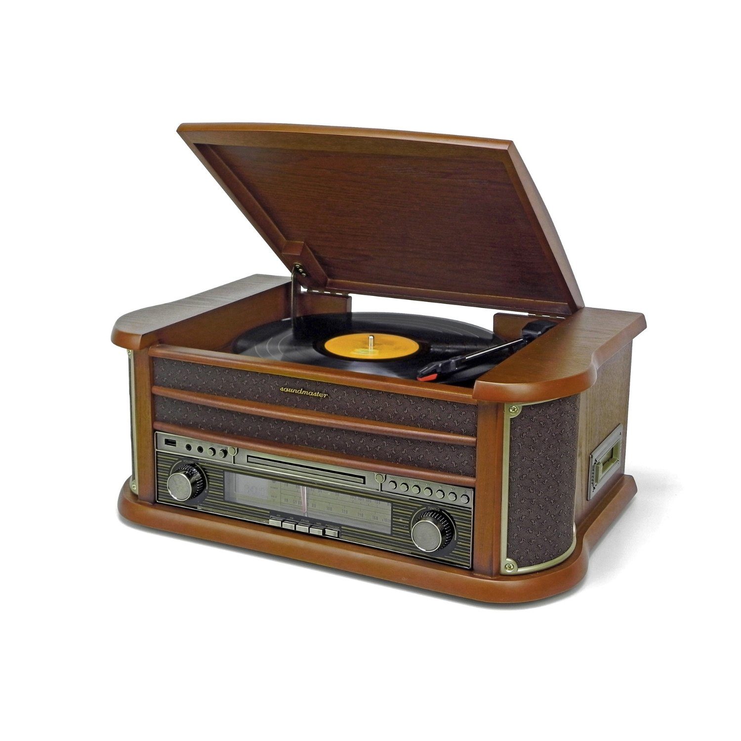 Soundmaster NR560 Nostalgie Stereoanlage Plattenspieler CD Kassette USB AUX BT Multifunktionsspieler (Riemenantrieb, Plattenspieler, CD-Player, Kassette, Bluetooth, Radio, Encoding)