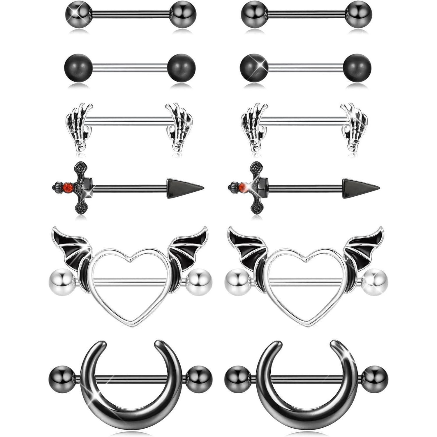 Brustwarzenpiercing-Set Nippelpiercing 14G 6 Paare Chirurgenstahl Gold Silber Damen Schwarz