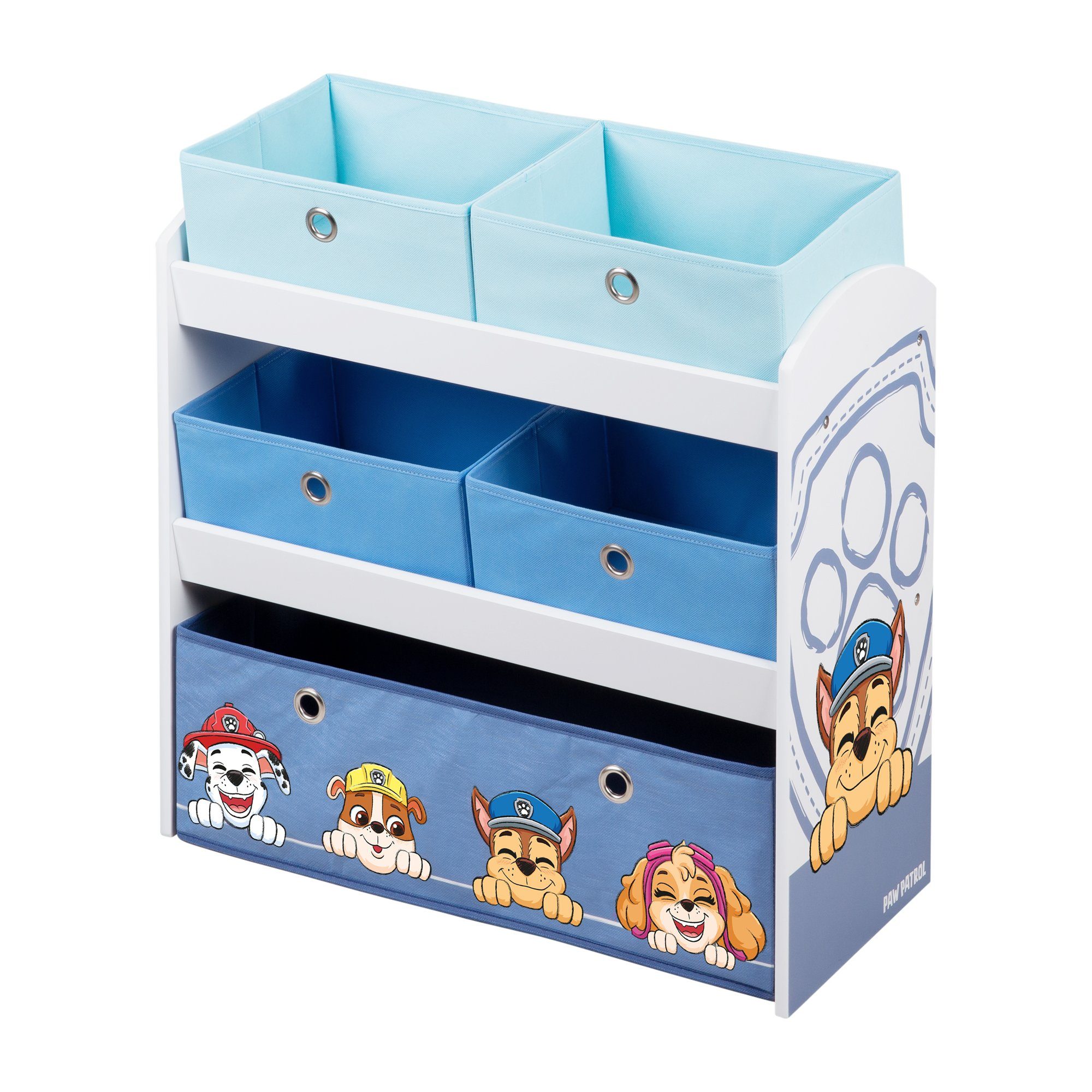 roba® Kinderregal Paw Patrol, weiß, inklusive 5 Stoffboxen in 2 Größen