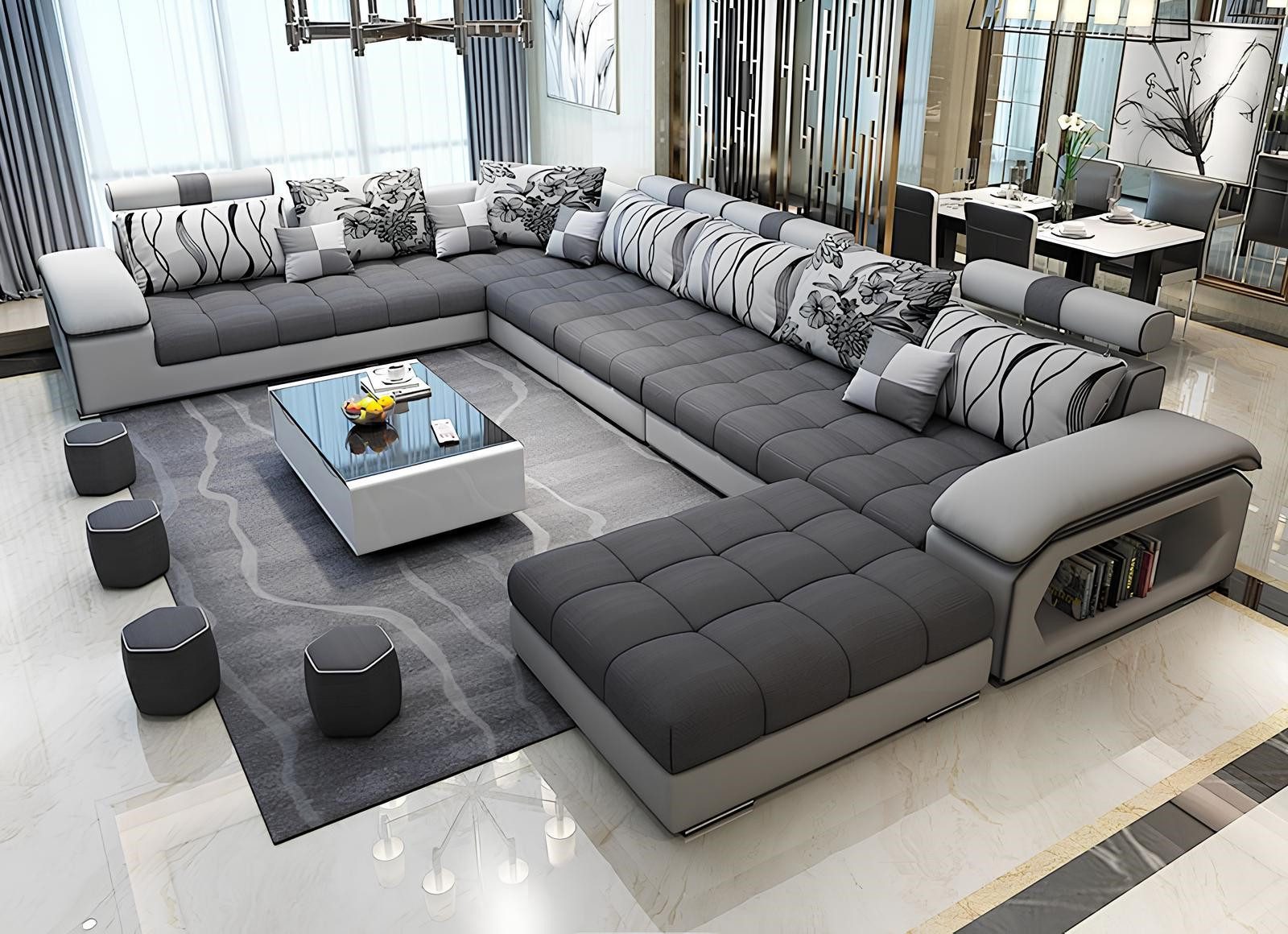 Xlmoebel Wohnlandschaft Textil Sofa Couch Polster Modern Designer Sofas U-Form Sofort, 5 Teile, Hergestellt in Europa