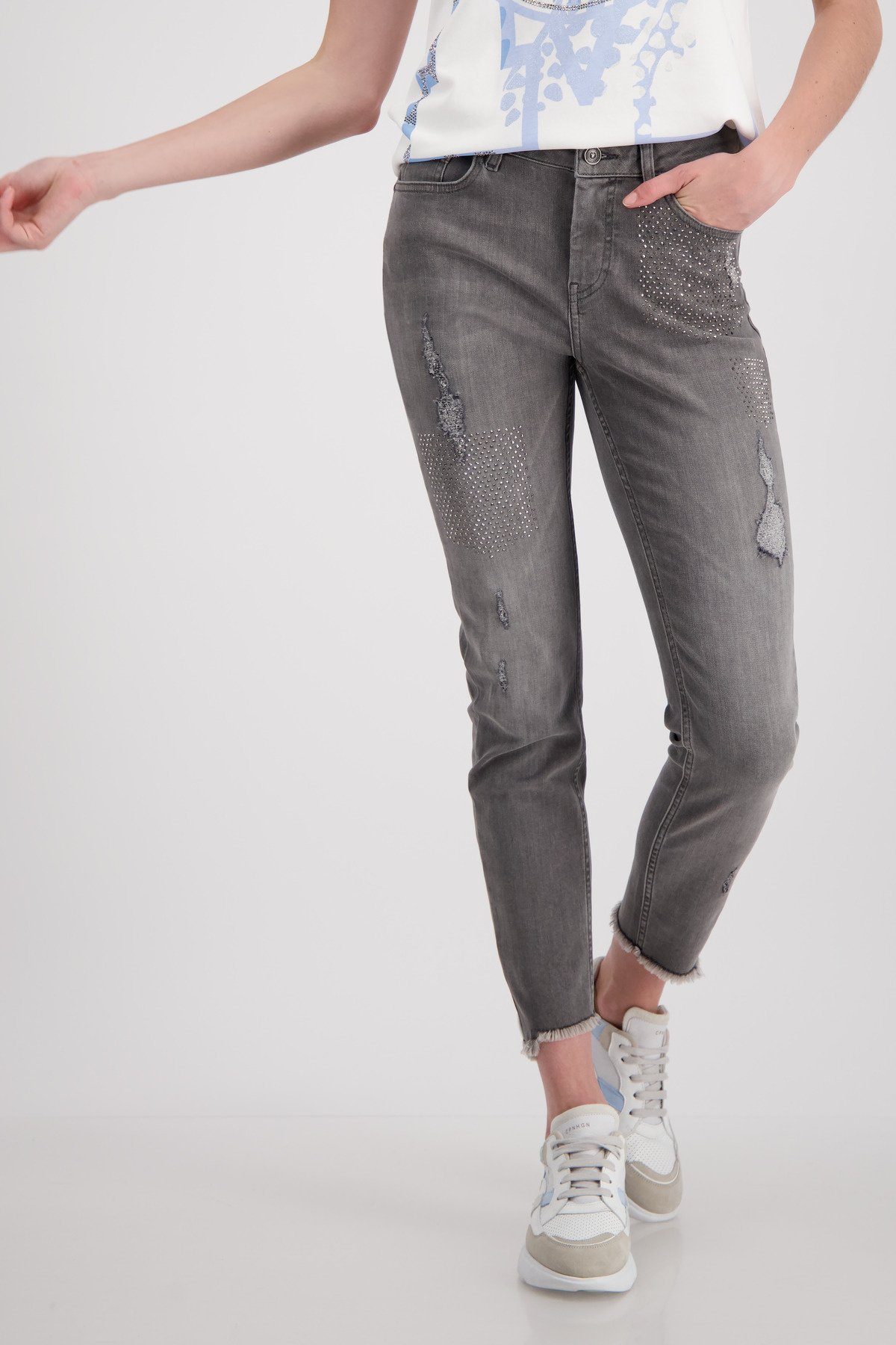 Monari Regular-fit-Jeans Destroyed Jeans mit Strass | Slim-Fit Jeans