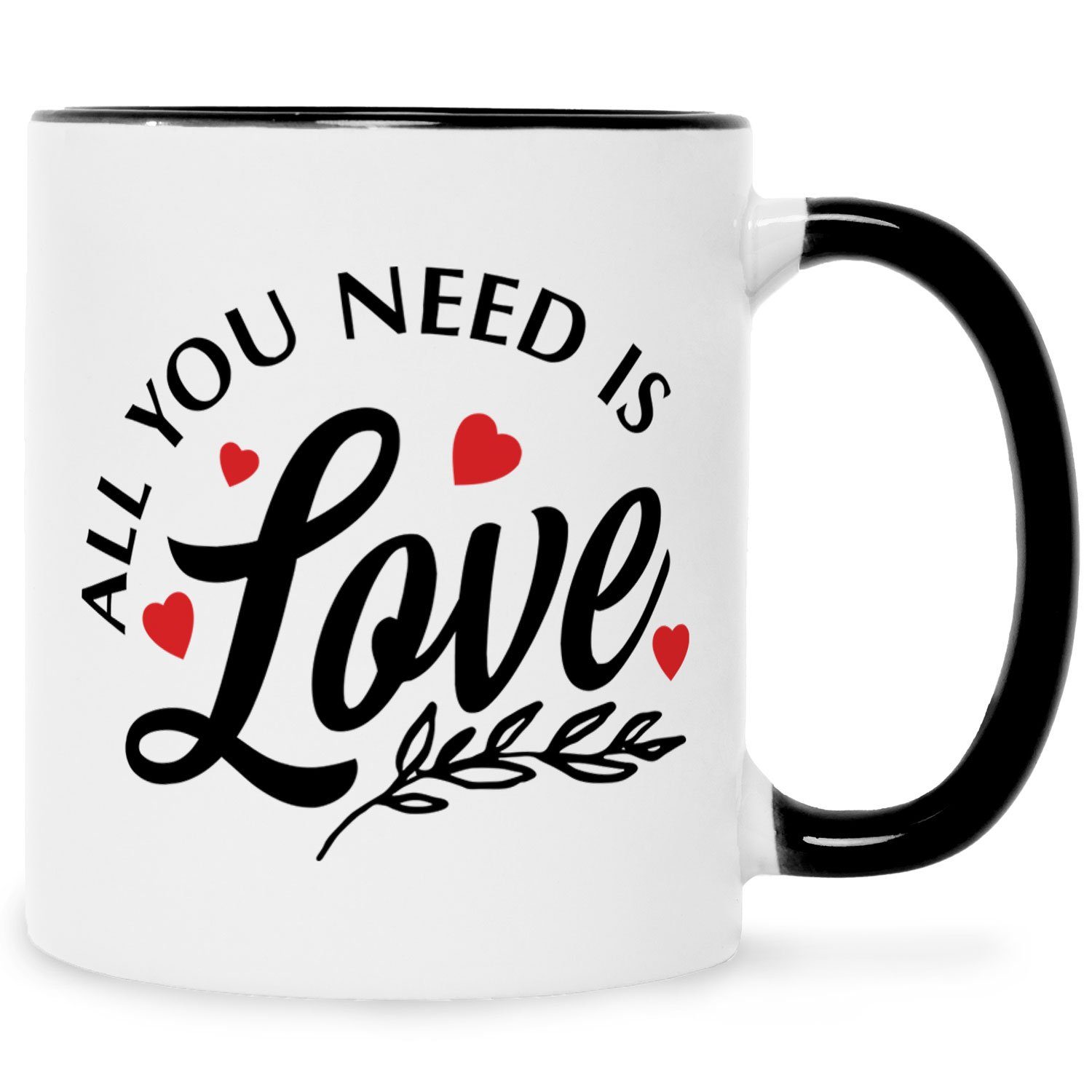 GRAVURZEILE Tasse mit Spruch - All you need is love - Geschenk zum Valentinstag Schwarz Weiß