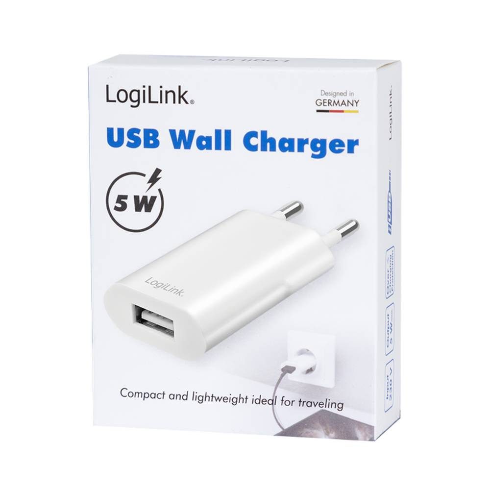 LogiLink USB-Steckdosenadapter, 1x USB-A, 5 W PA0093B USB-Ladegerät