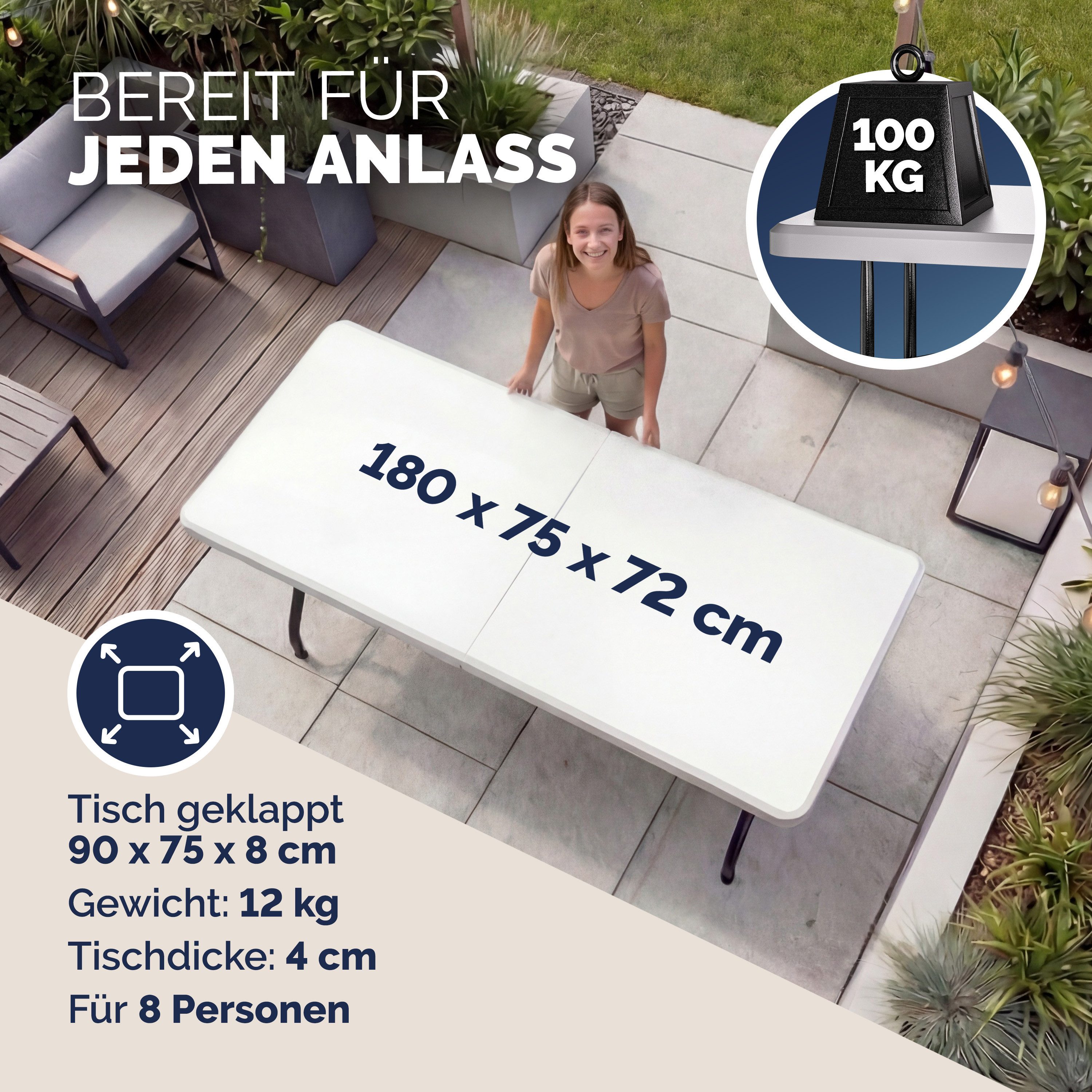Casaria Gartentisch (1-St), 183x76cm Klappbar Wetterfest Tragbar Garten Cam günstig online kaufen