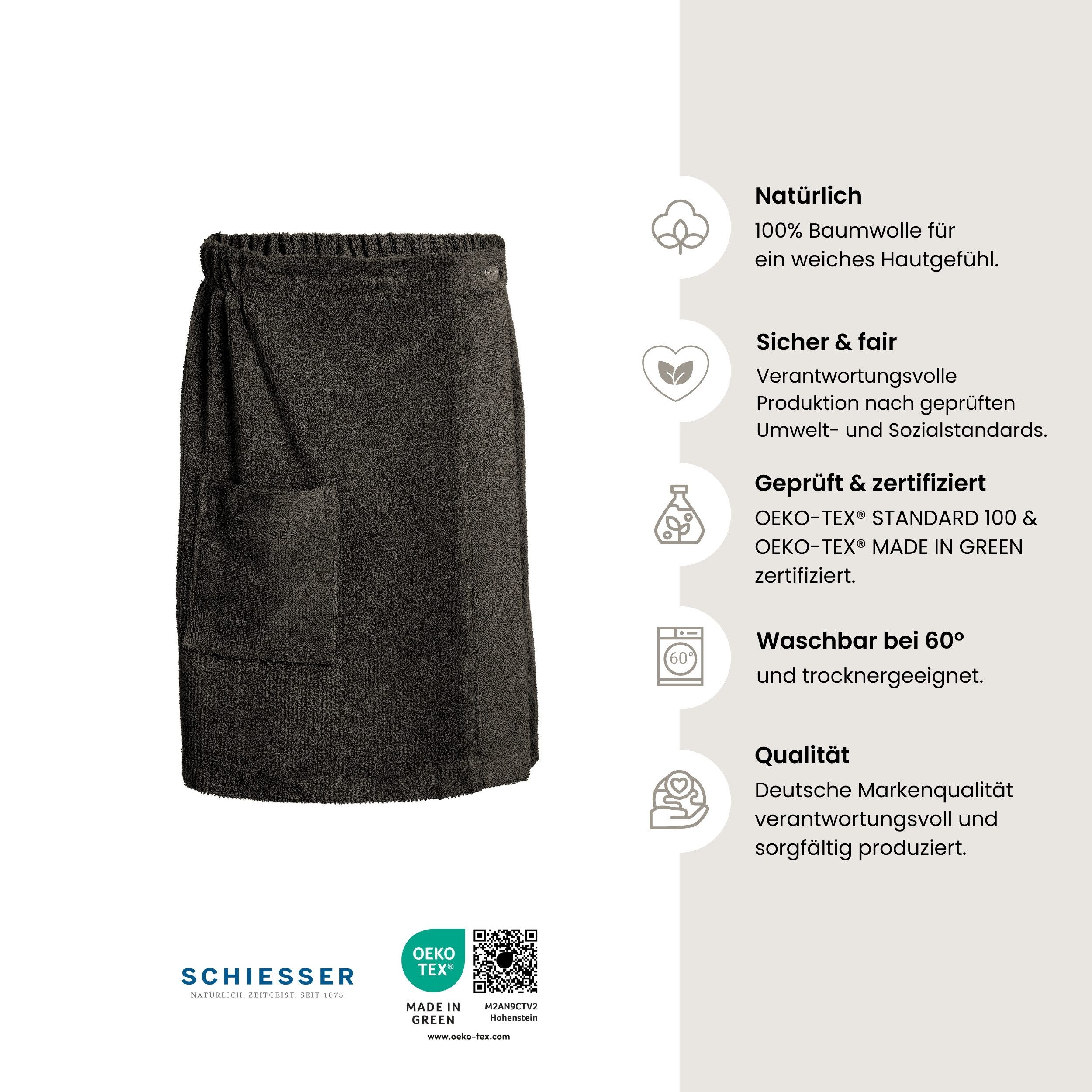 Schiesser Sarong Saunakilt Turin für Herren in angesagter Reiskornoptik, Frottier, Knöpfe