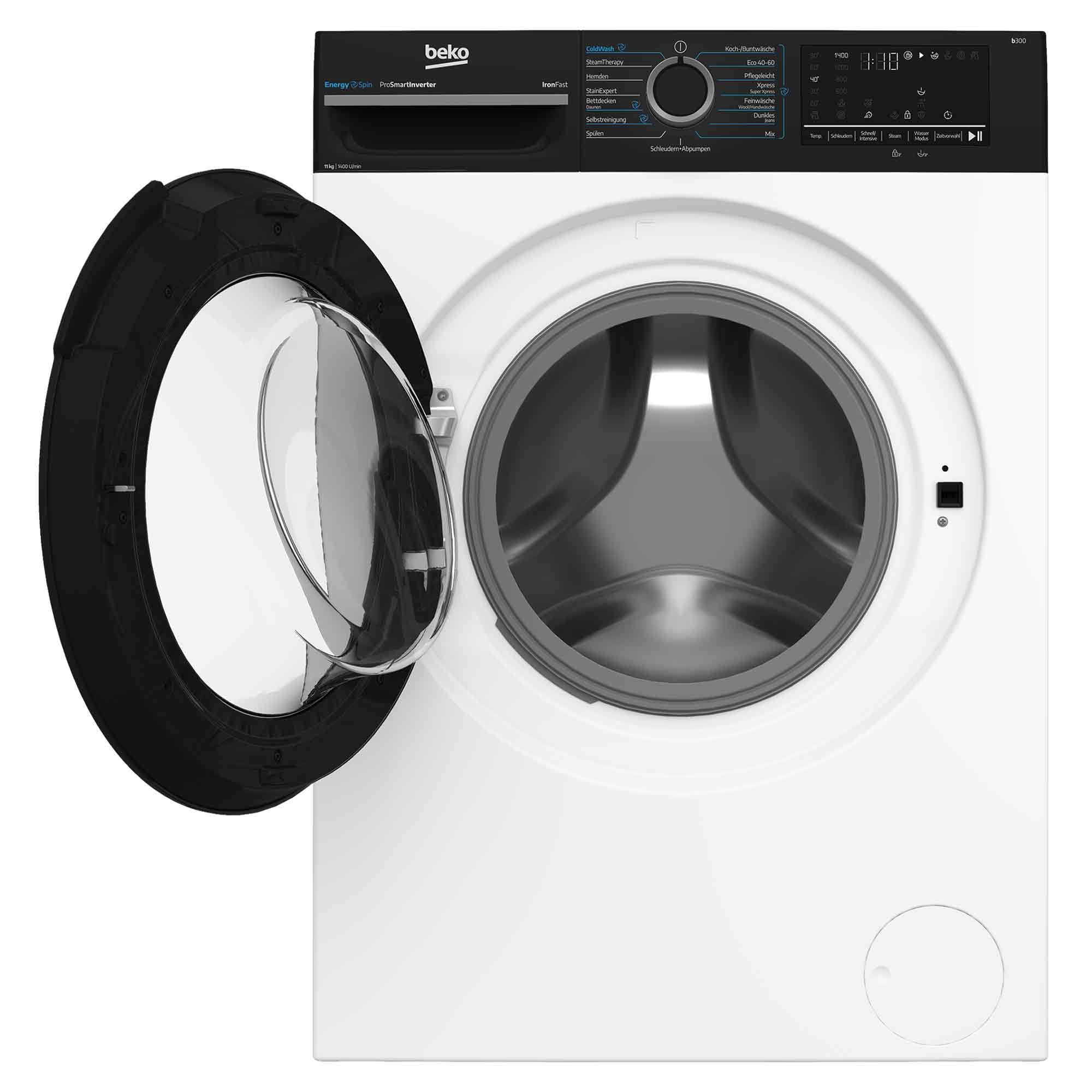 BEKO Waschmaschine BM3WFU31141R, 11 kg, 1400 U/min, Kindersicherung, Wasserschutzsystem, Warnanzeige für Türverriegelung