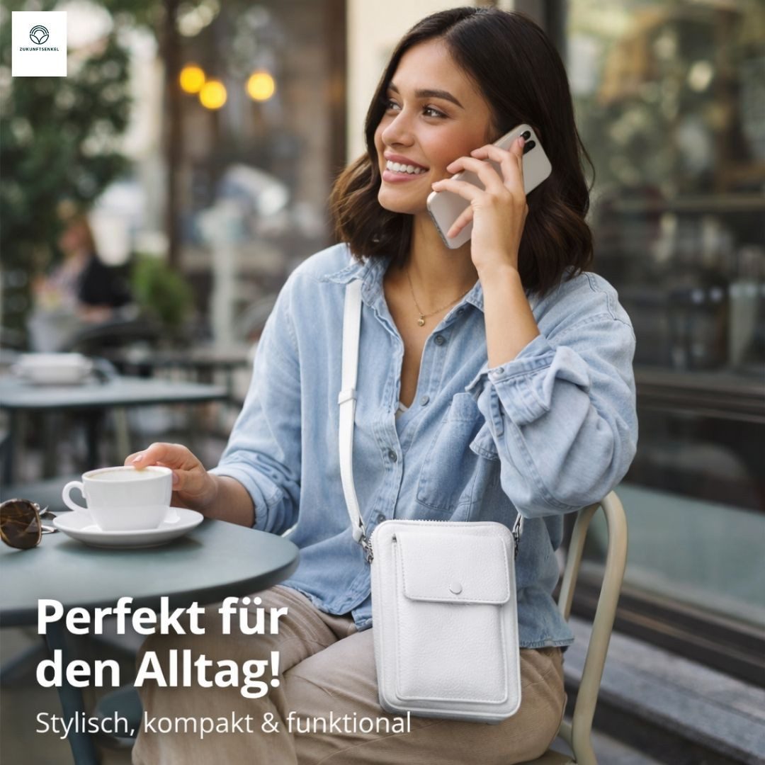 ZUKUNFTSENKEL Mini Bag Mini Umhängetasche aus Echtleder mit RFID-Schutz Kleine Handytasche (Kleine Handtasche, Ideal für Smartphone, Karten und Bargeld), Kleine Handytasche Handyfach Verstellbarer Schultergurt