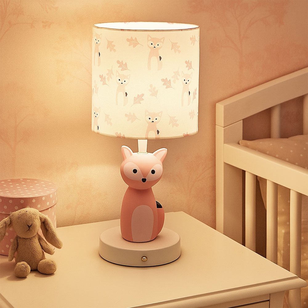 GLOBO LIGHTING LED Tischleuchte, LED-Leuchtmittel fest verbaut, Kaltweiß, Warmweiß, Neutralweiß, Tageslichtweiß, Farbwechsel, Tischleuchte Kinderlampe Tierlampe Fuchs LED Touchdimmer Akku CCT rosa