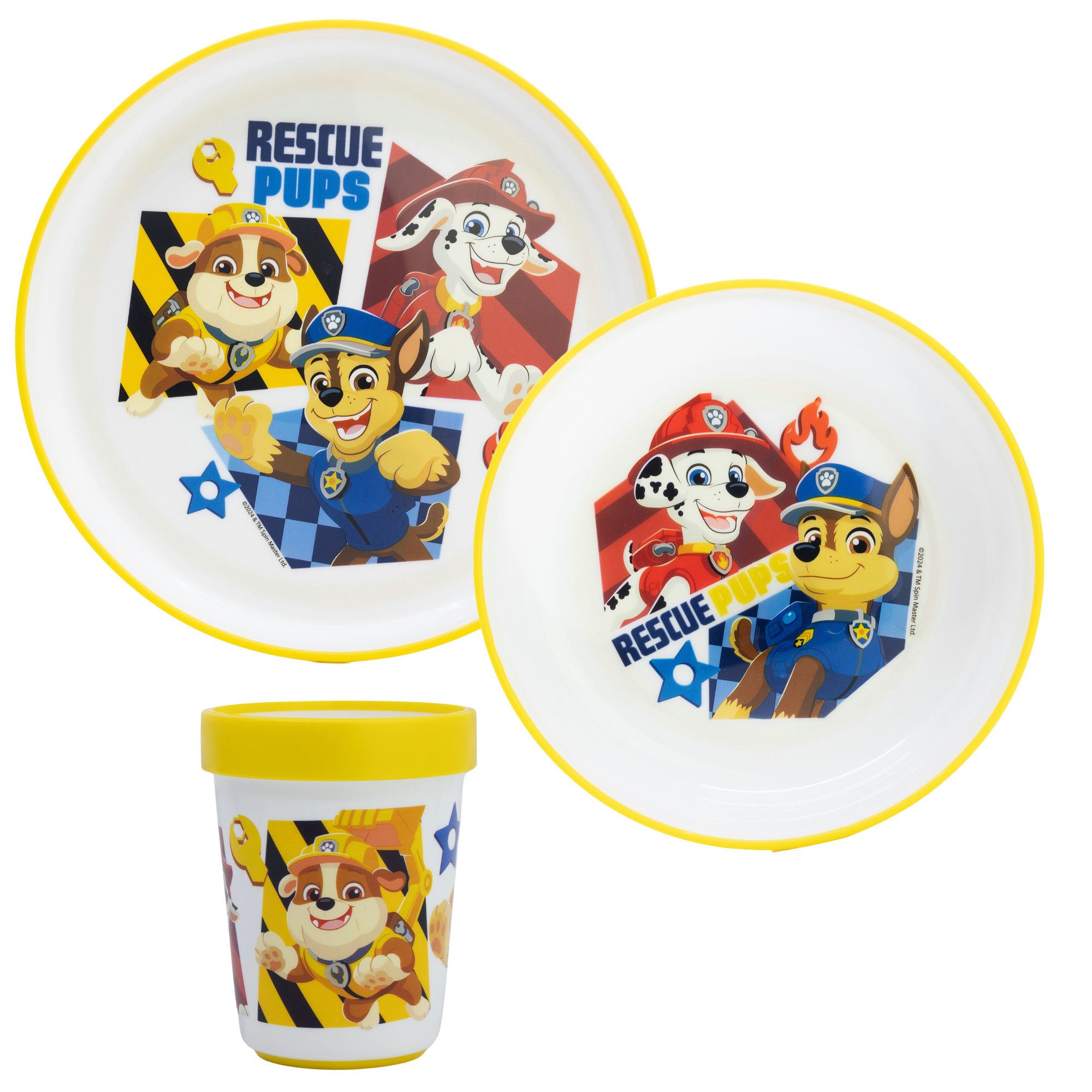 PAW PATROL Kindergeschirr-Set Paw Patrol Chase Rubble Kinder Anti-Rutsch Geschirr-Set 3 teilig (3-tlg), 1 Personen, Becher, Teller, Schüssel
