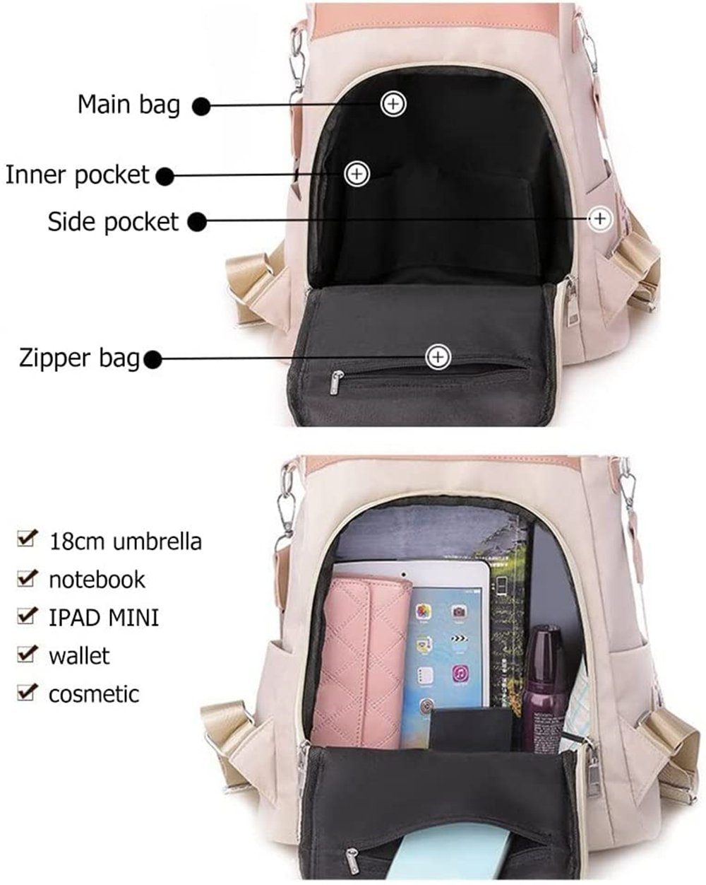 XDeer Daypack Damen-Rucksack mit Blumenstickerei,Wasserdichte Schultasche (Set),täglicher Reise-Anti-Diebstahl-Schulterrucksack mit hoher Kapazität