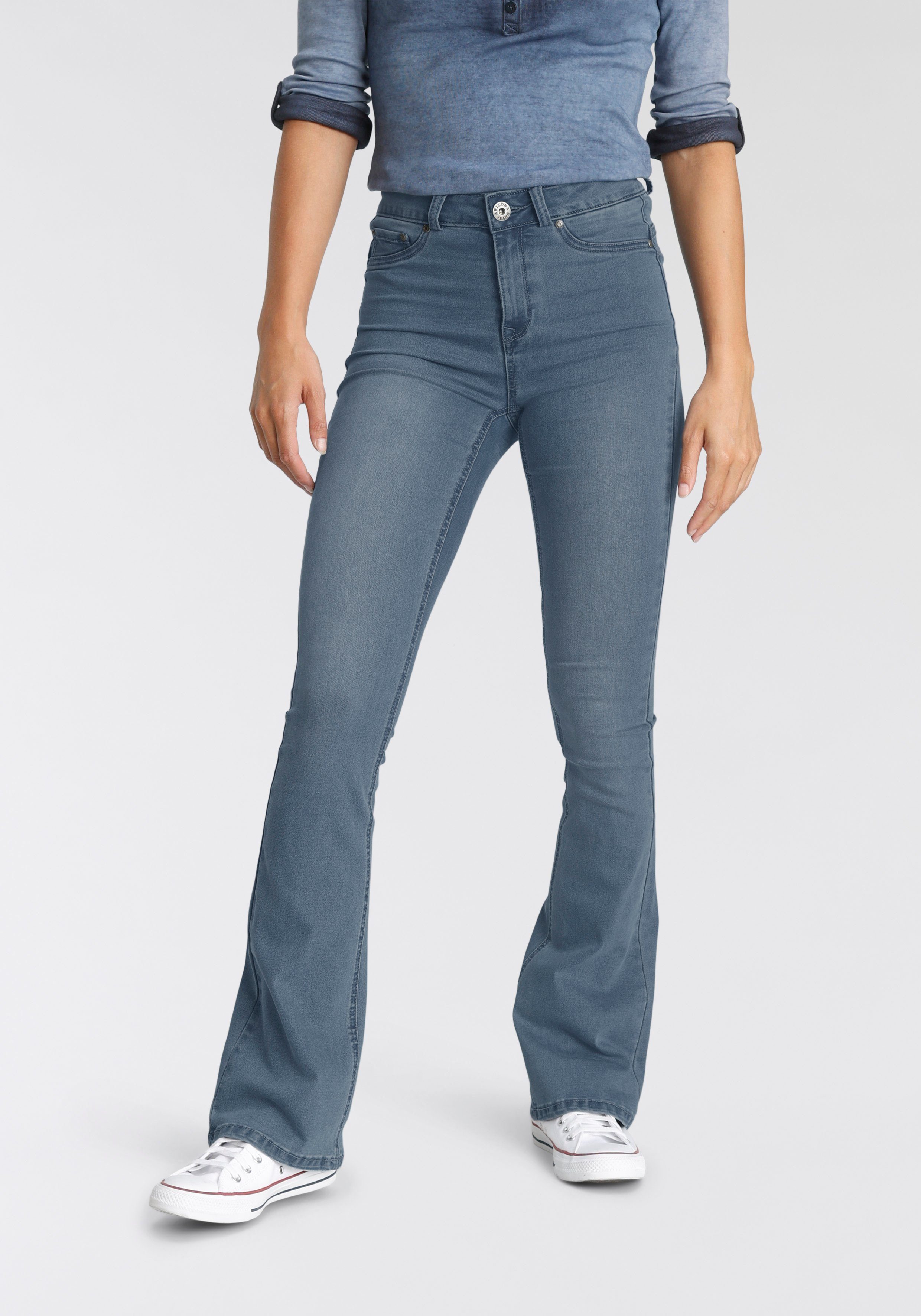 Arizona Bootcut-Jeans Ultra Waist Stretch Shapingnähten mit blue-used High