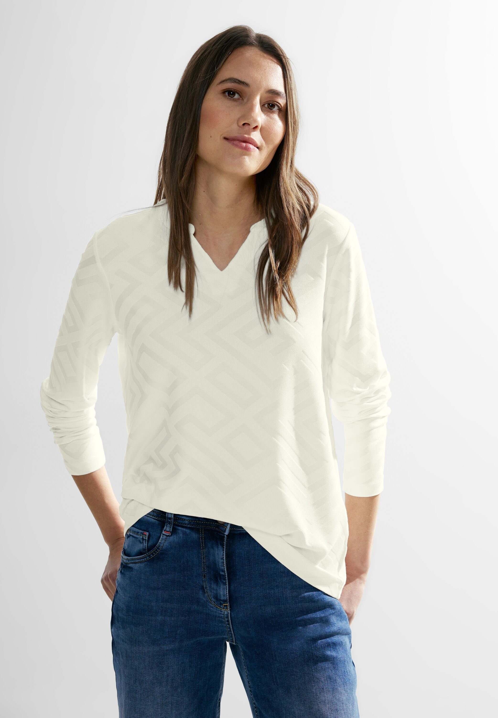 Cecil Langarmshirt Cecil Langarmshirt mit Struktur in Vanilla White (1-tlg) Nicht Vorhanden